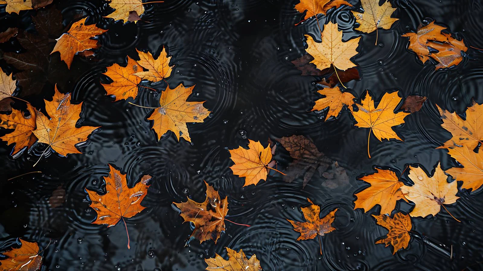 Vibrant Yellow Maple Leaves Drifting On Dark Waters — free download from Dotvec