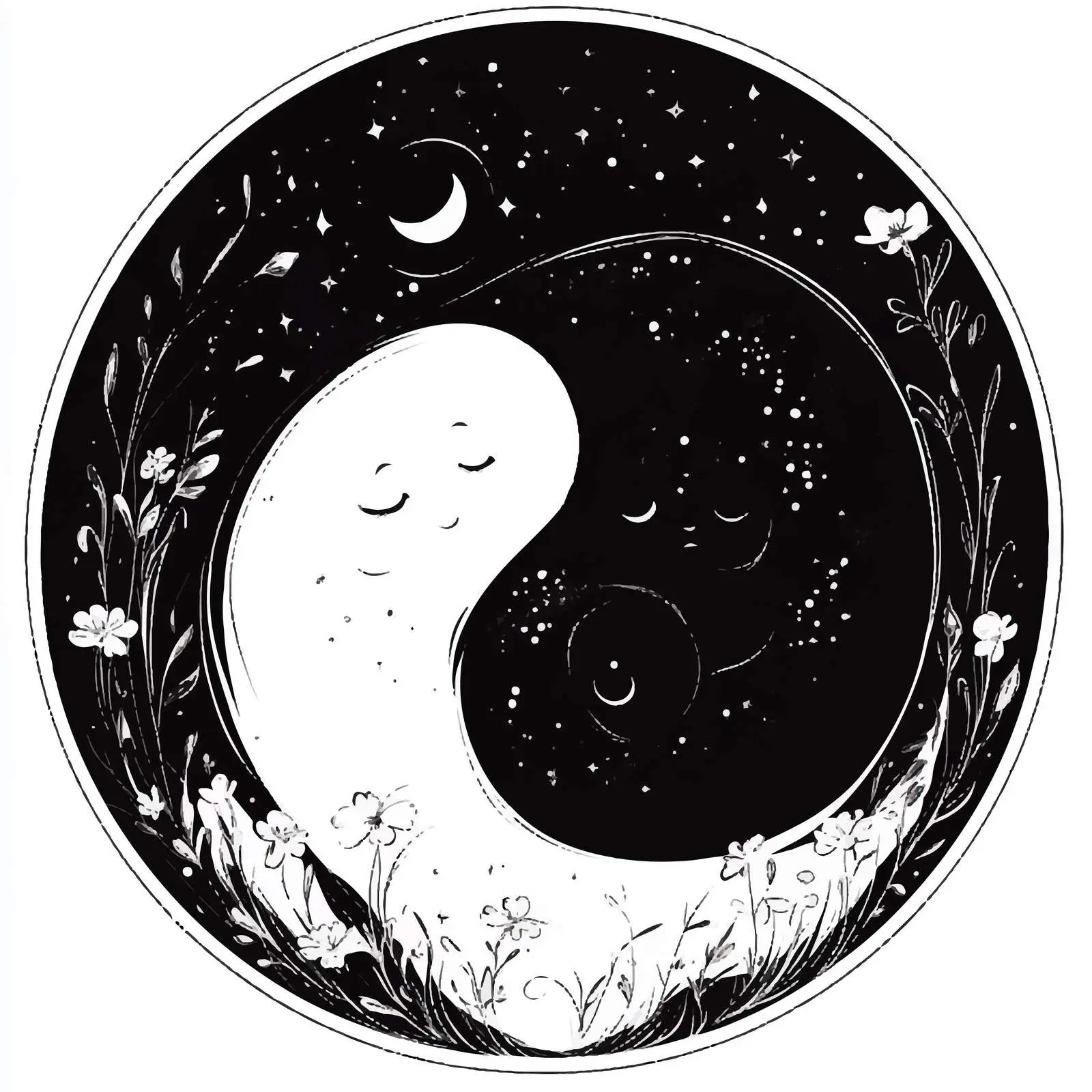 Black and White Yin Yang Cartoon Vector Illustration — free download from Dotvec