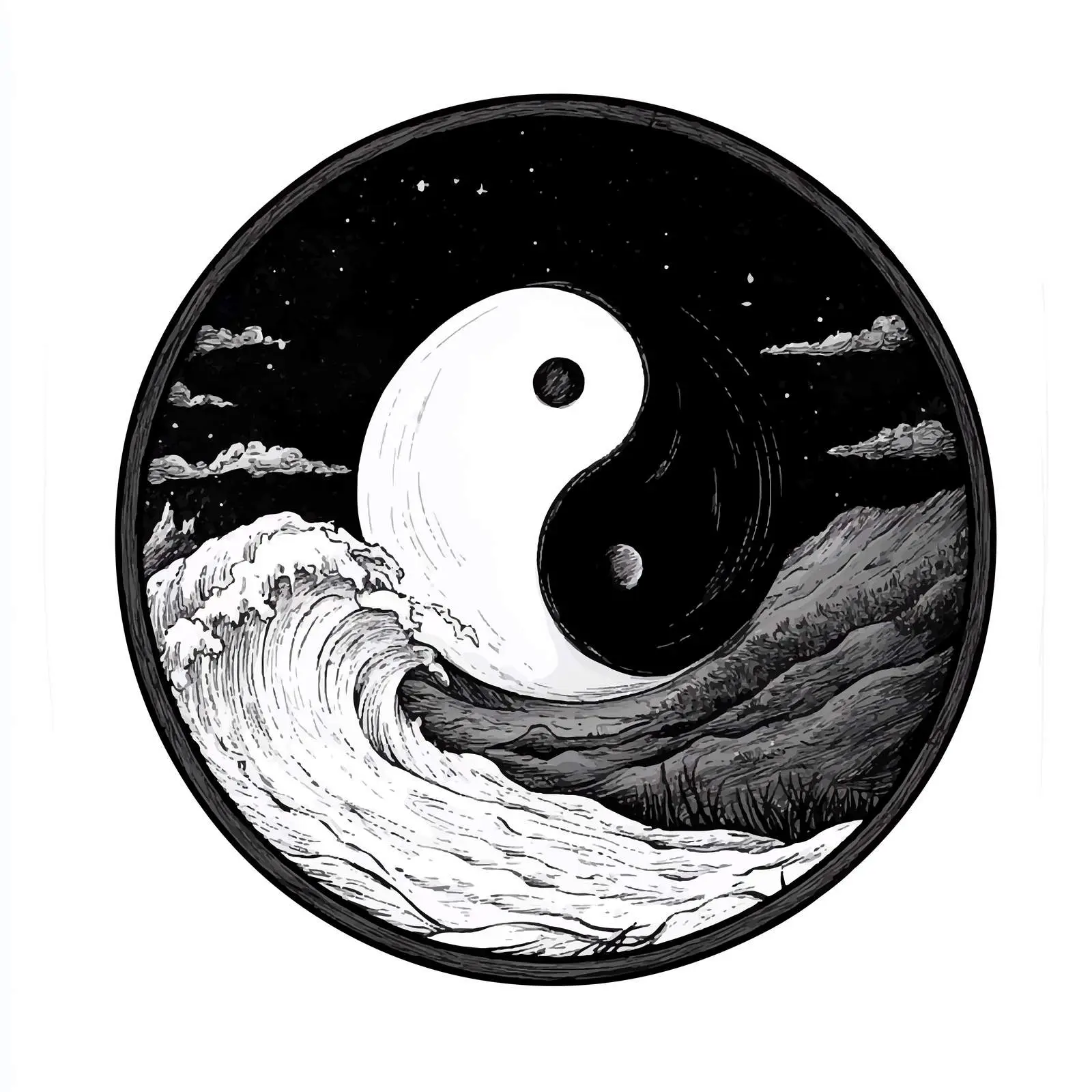 Black and White Yin Yang Cartoon Vector — free download from Dotvec