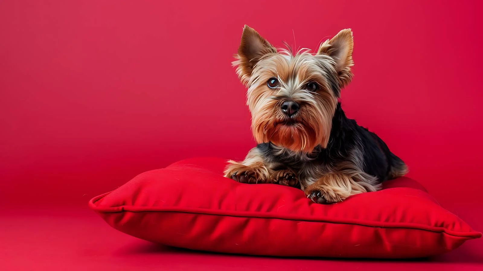 Elegant Yorkshire Terrier on Deep Red — free download from Dotvec
