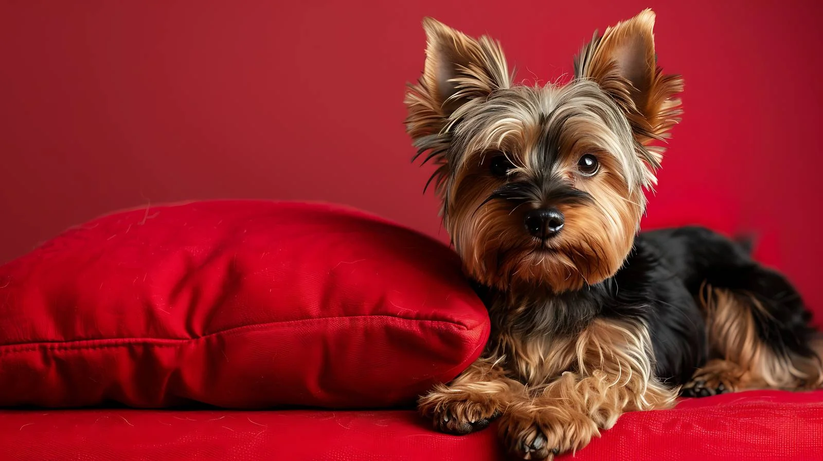 Elegant Yorkshire Terrier on Red Background — free download from Dotvec