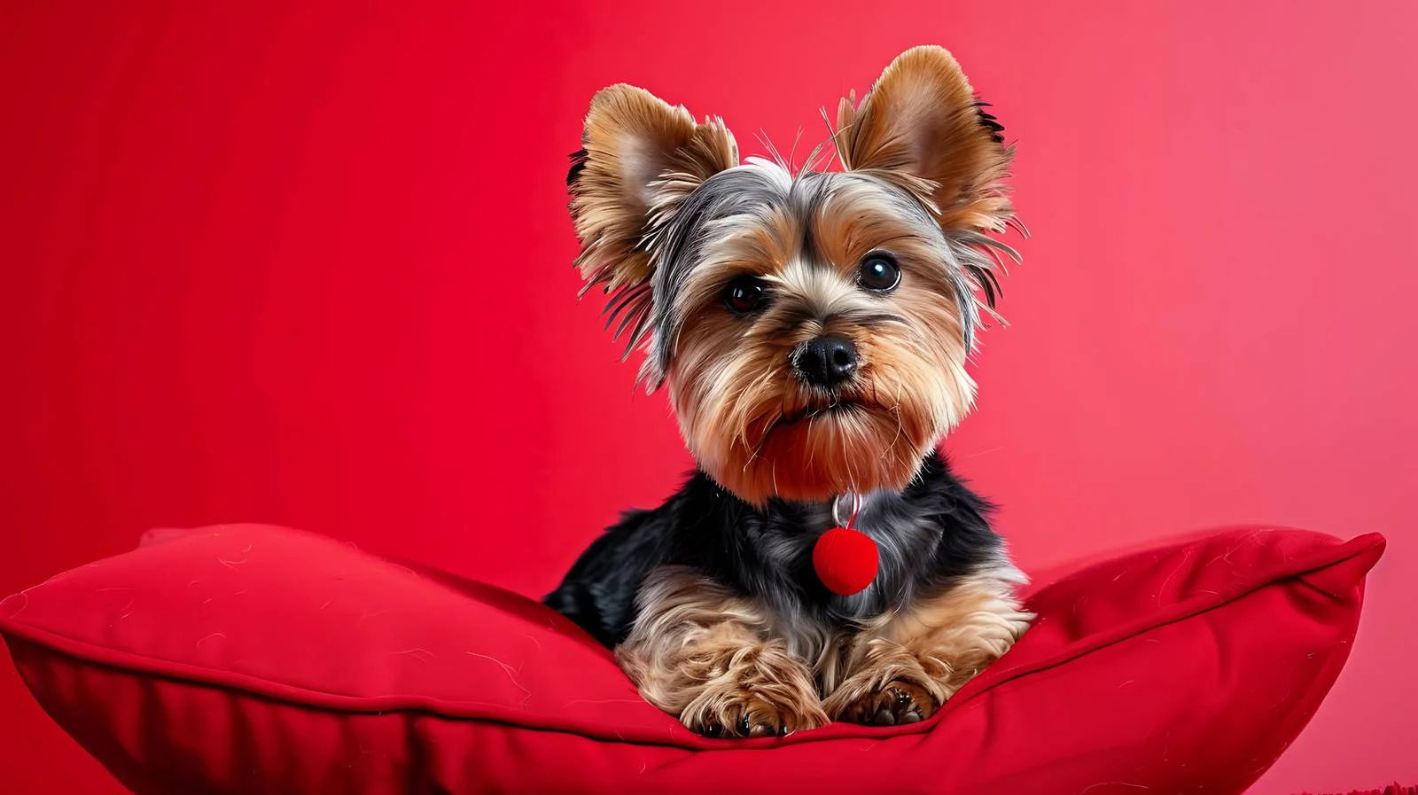 Elegant Yorkshire Terrier on Rich Crimson — free download from Dotvec