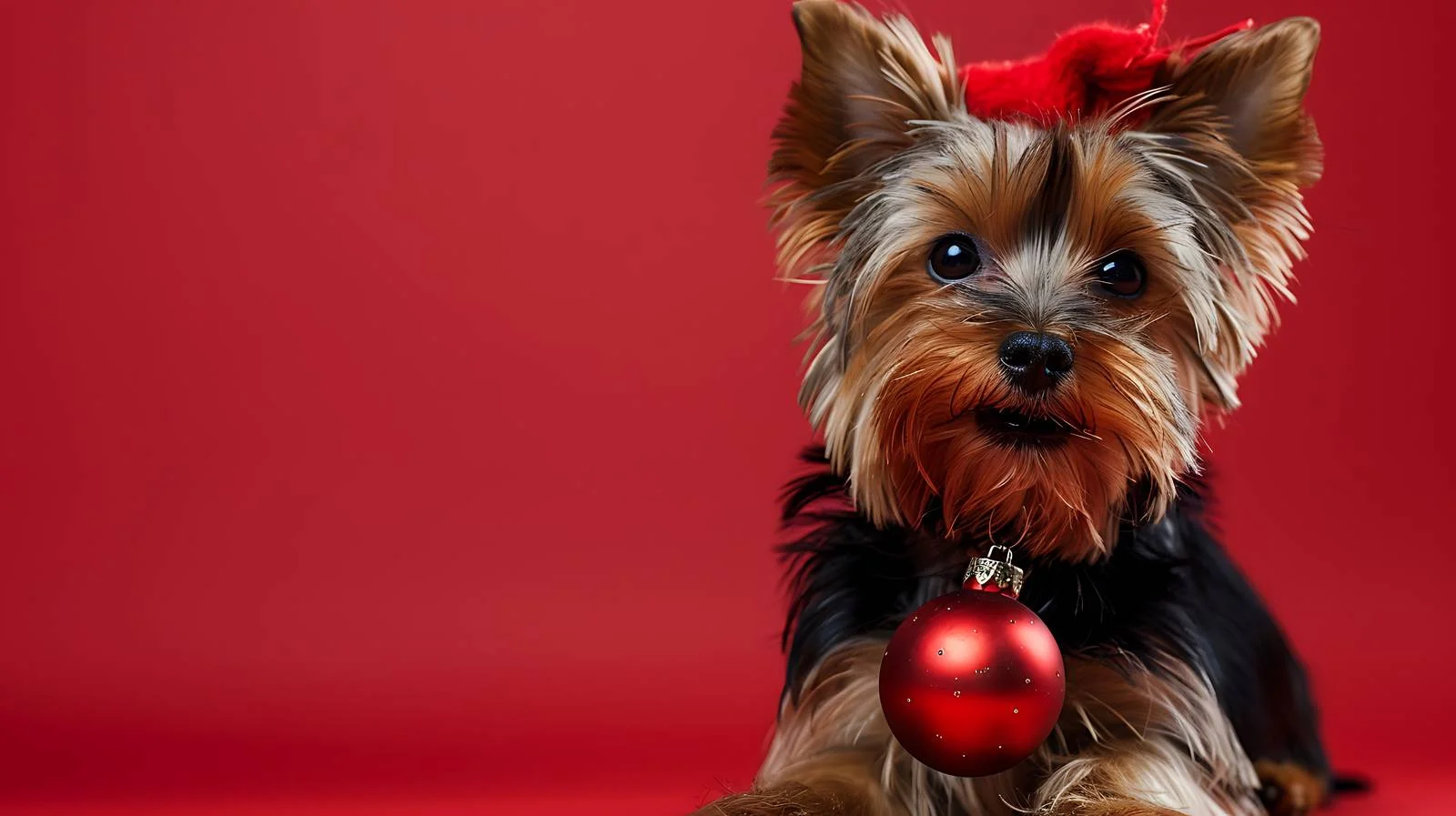Yorkshire Terrier Posing with Ornament on Shelf — free download from Dotvec