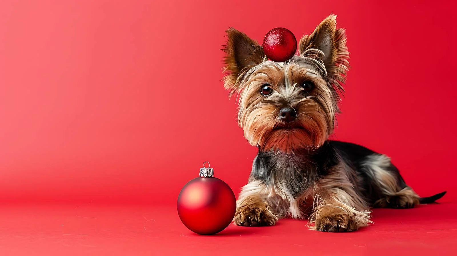 Yorkshire Terrier Poses with Festive Holiday Ornament — free download from Dotvec