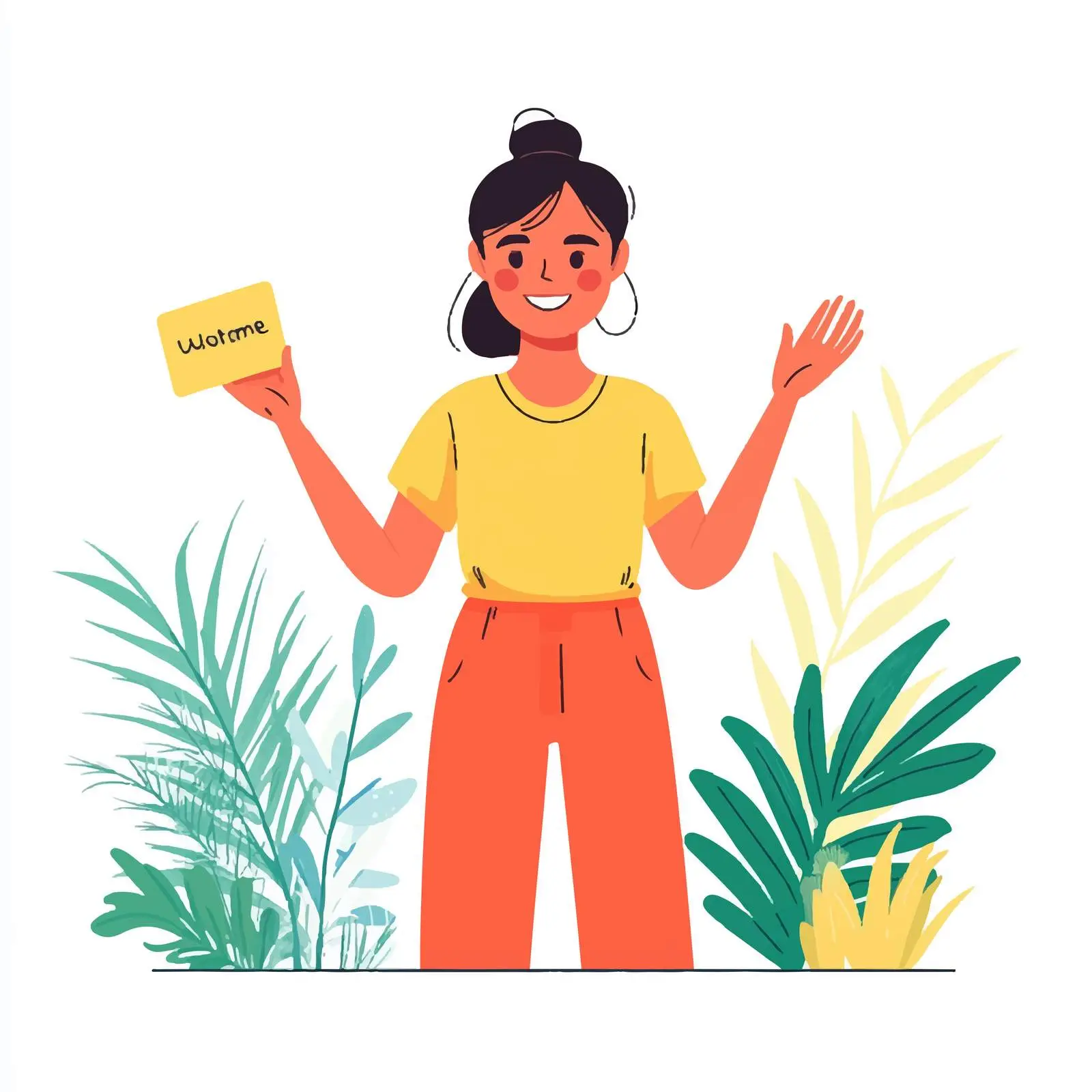 Cheerful Woman Gesturing Welcome Sign — free download from Dotvec