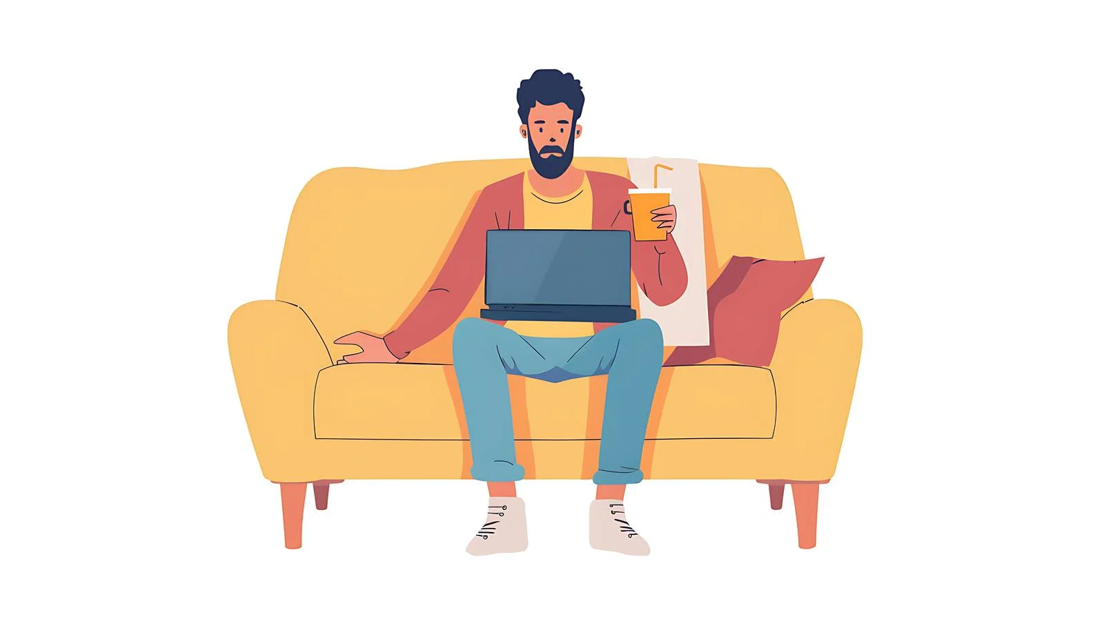 Young Professional Working on Laptop and Drinking Coffee — free download from Dotvec