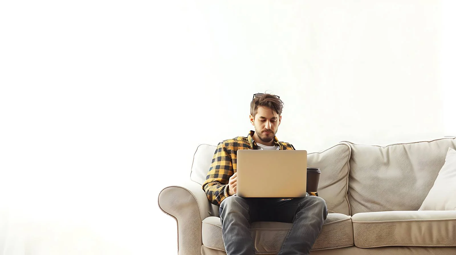 Multitasking Young Professional on Couch — free download from Dotvec