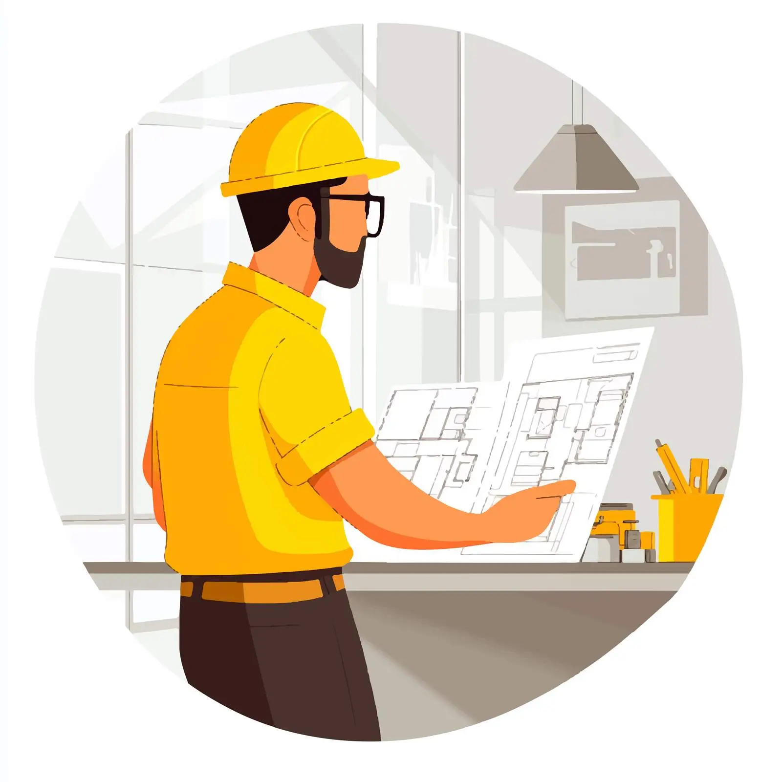 Young Architect Studying Room Layout Plan — free download from Dotvec