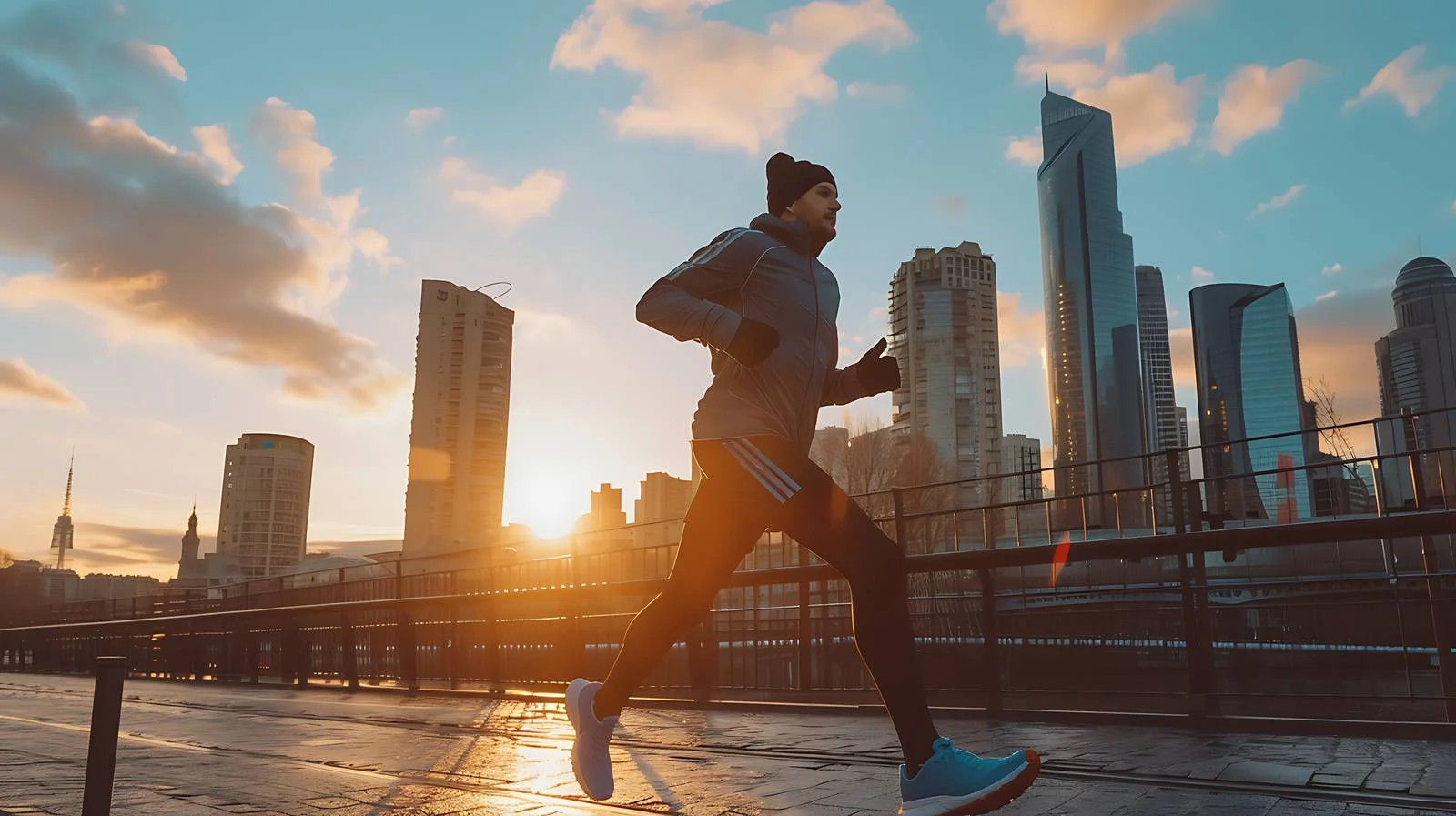 Urban riverfront jogging by young athlete — free download from Dotvec