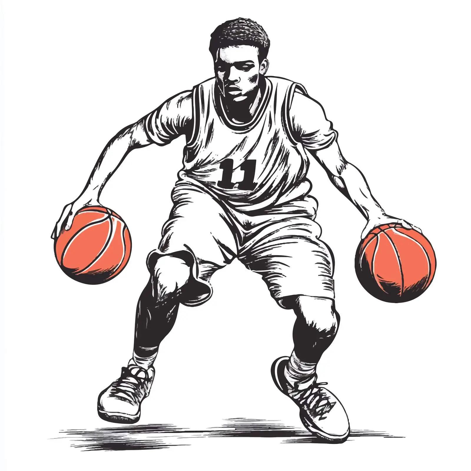 Dynamic Young Basketball Player Bouncing Two Balls — free download from Dotvec