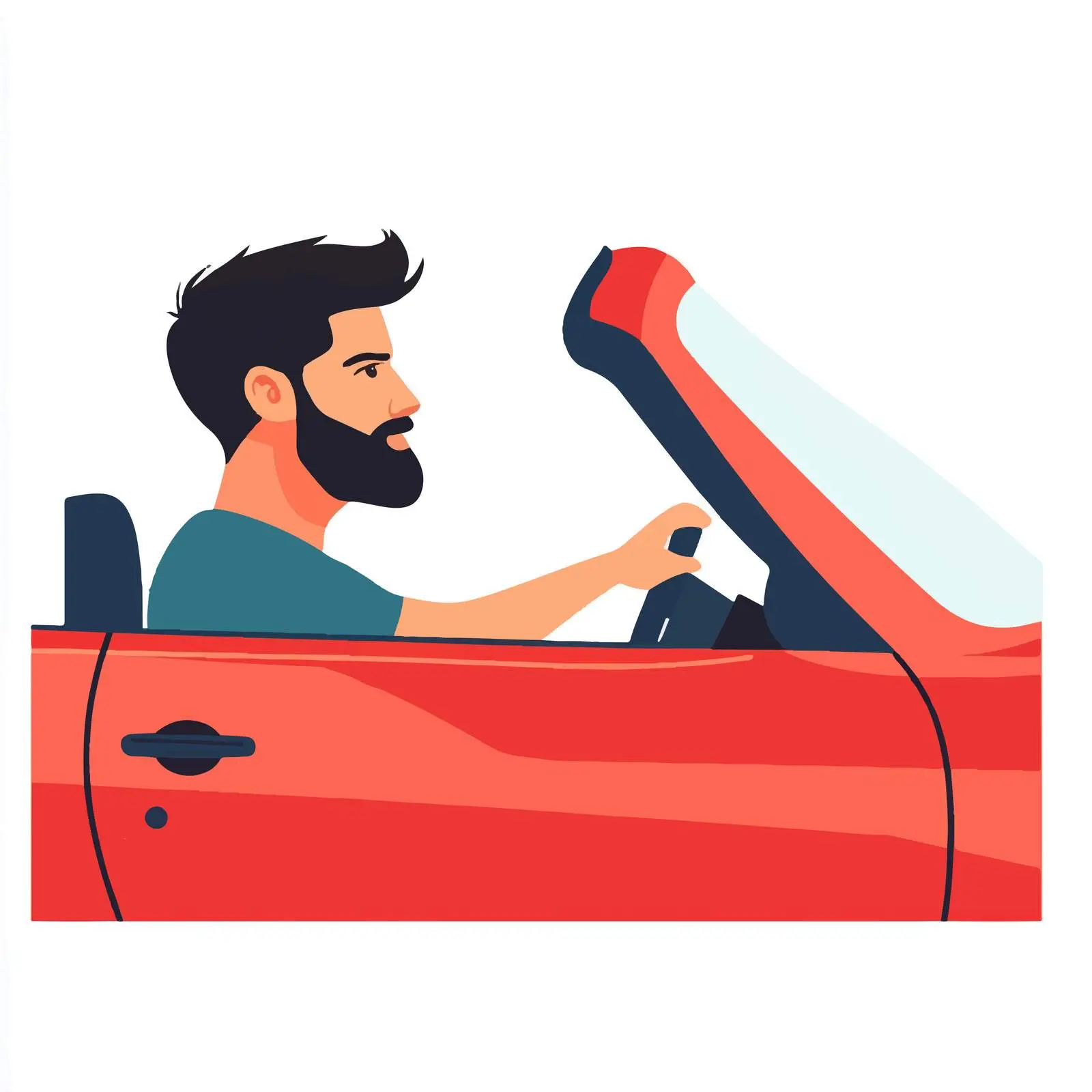 Bearded Man Driving Red Car - Side Profile View — free download from Dotvec