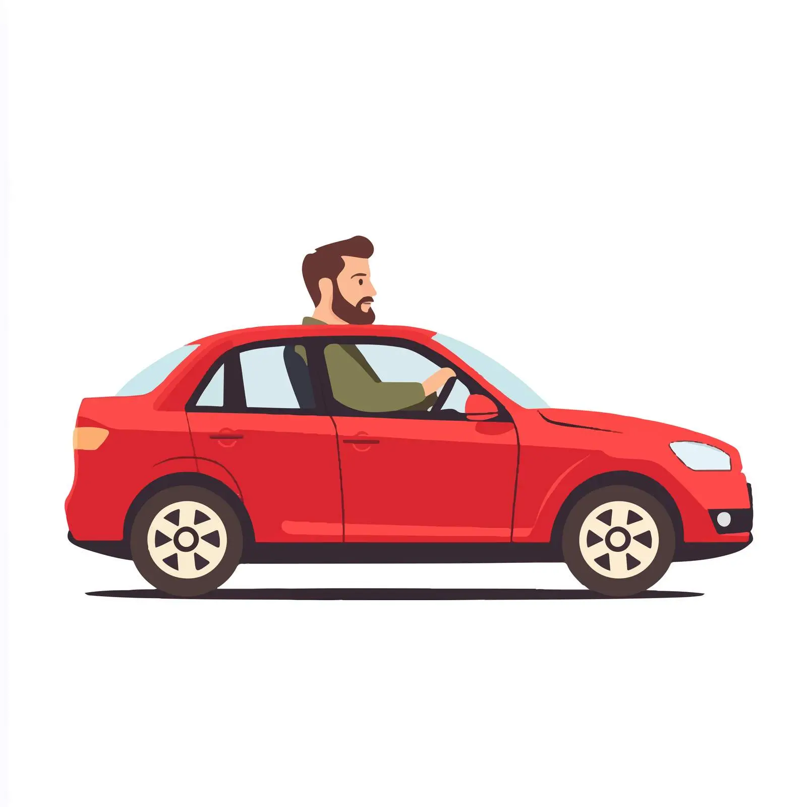 Bearded Man Driving Red Car Profile View — free download from Dotvec