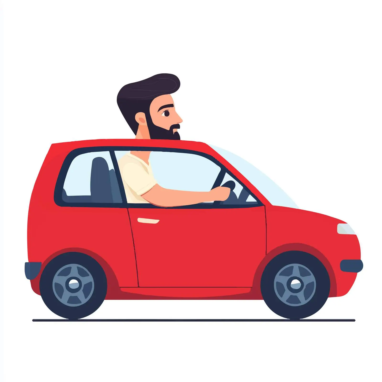 Bearded Man Driving Red Car Side View — free download from Dotvec