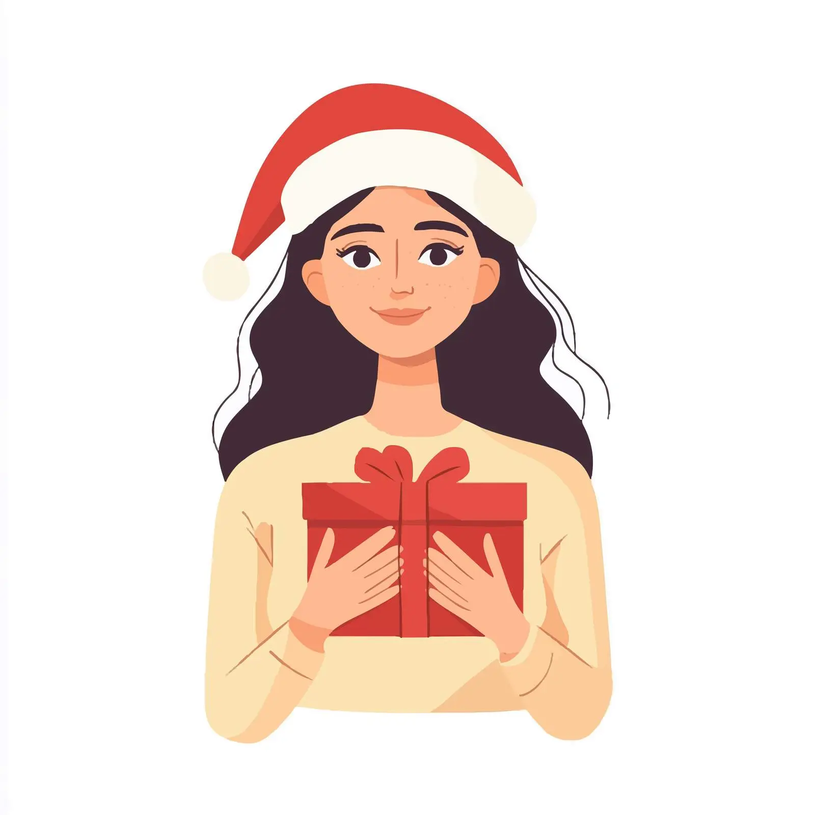Young Woman Holding Christmas Present in Santa Hat — free download from Dotvec