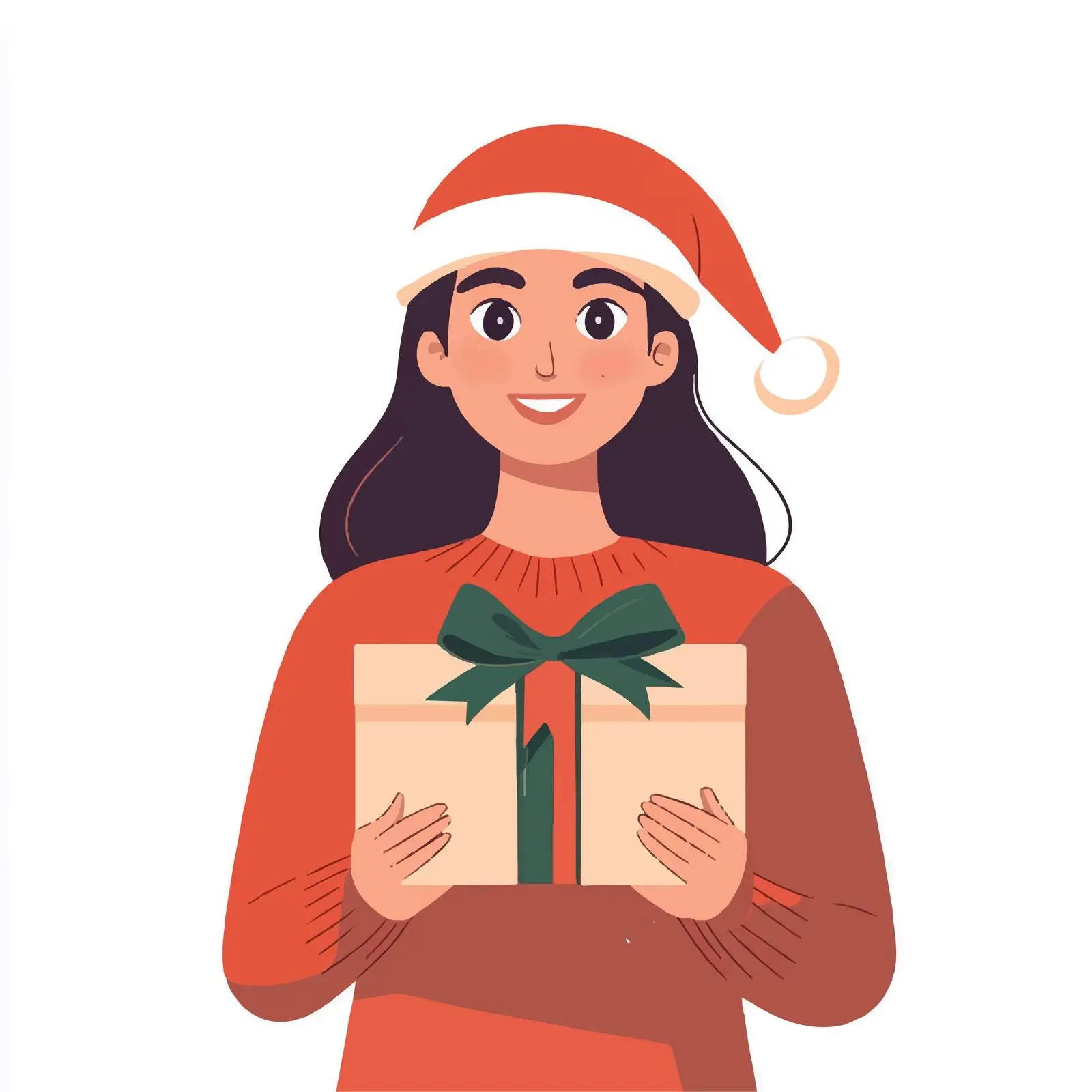 Young Woman Holding Christmas Present in Santa Hat — free download from Dotvec