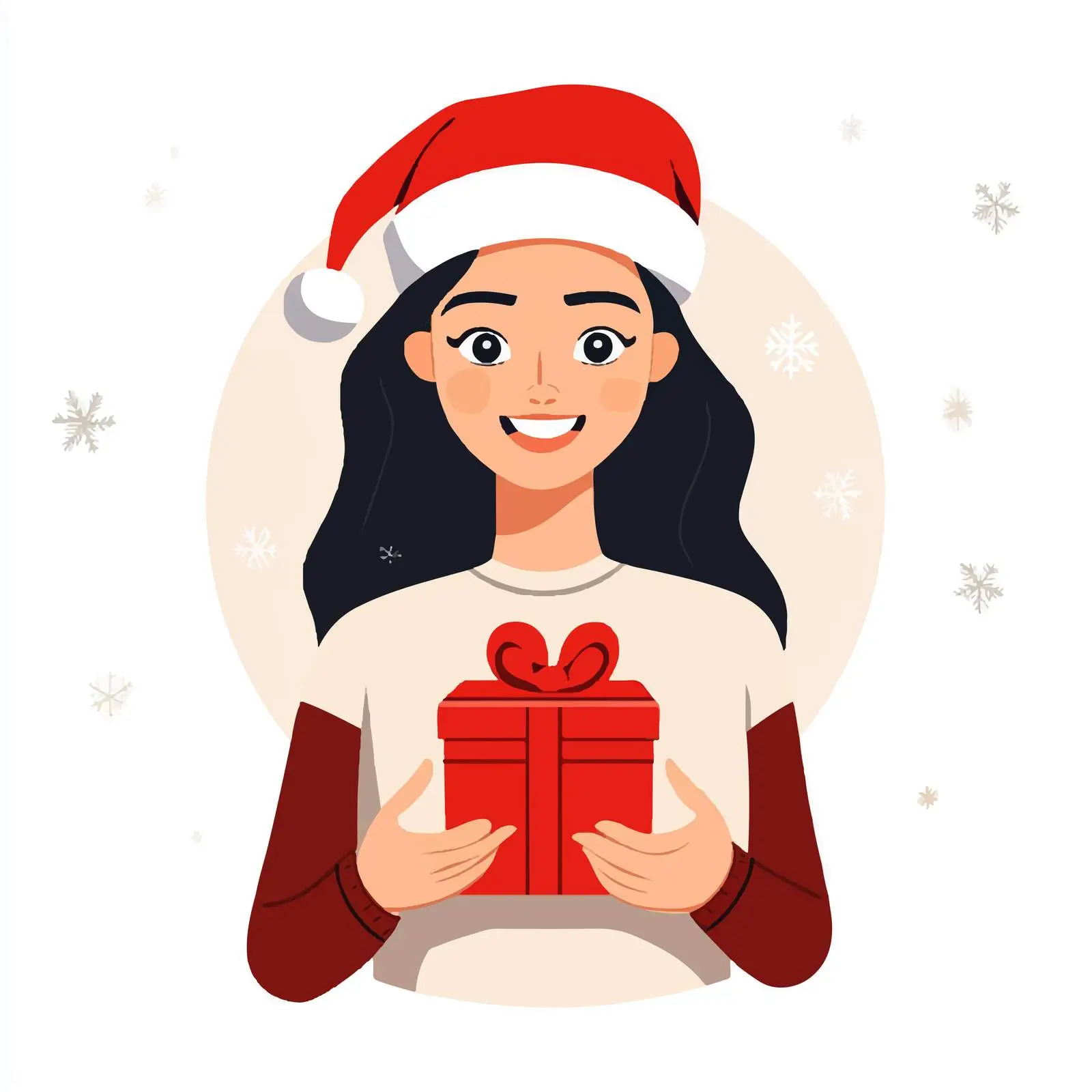 Young Woman Holding Christmas Present in Santa Hat — free download from Dotvec