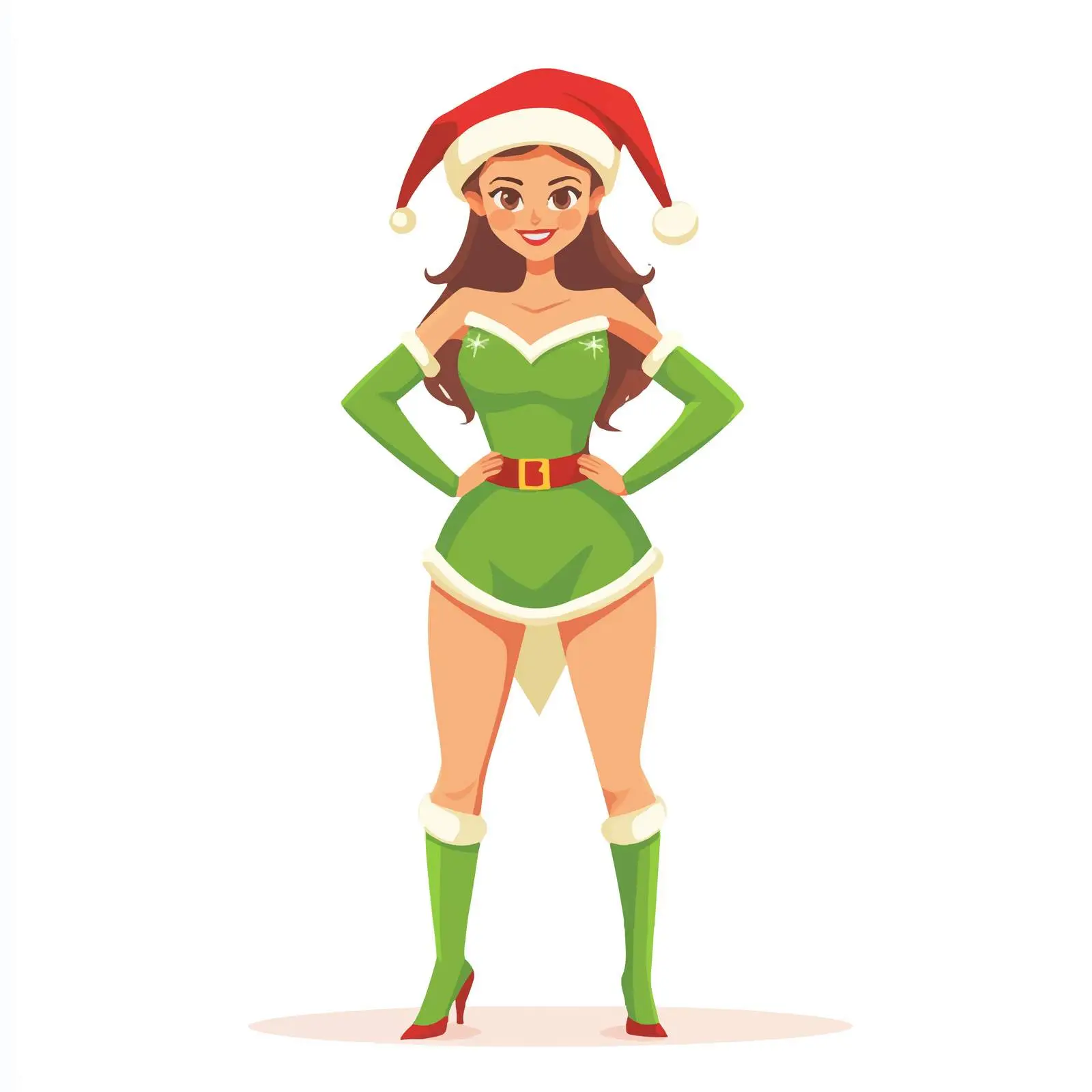 Beautiful Elf Lady Santa Helper Costume — free download from Dotvec