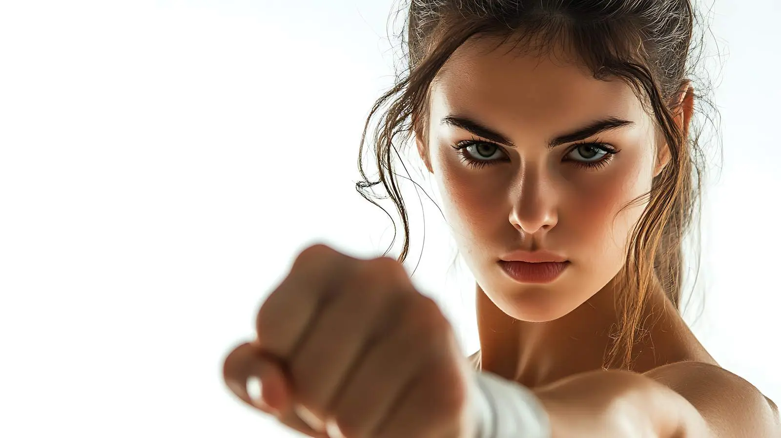 Young Woman Prepared to Fight on White Background — free download from Dotvec