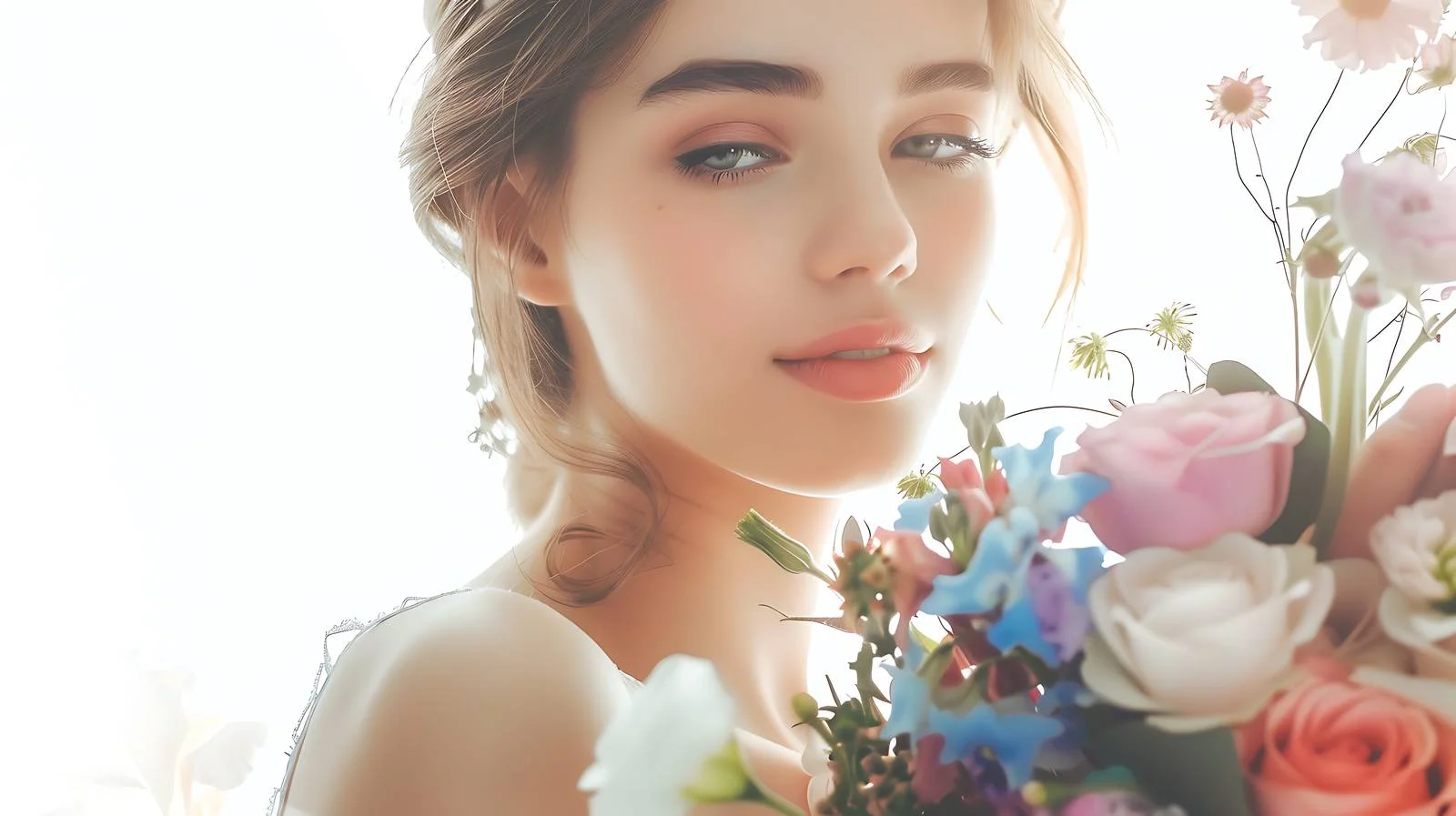 Elegant Lady Holding Bouquet in Isolation — free download from Dotvec