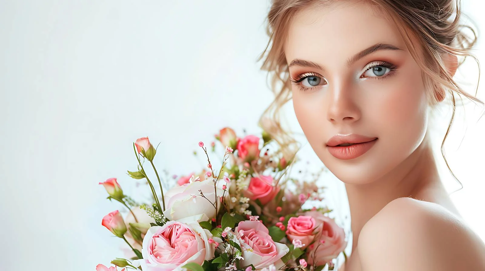 Elegant young woman holding floral bouquet — free download from Dotvec