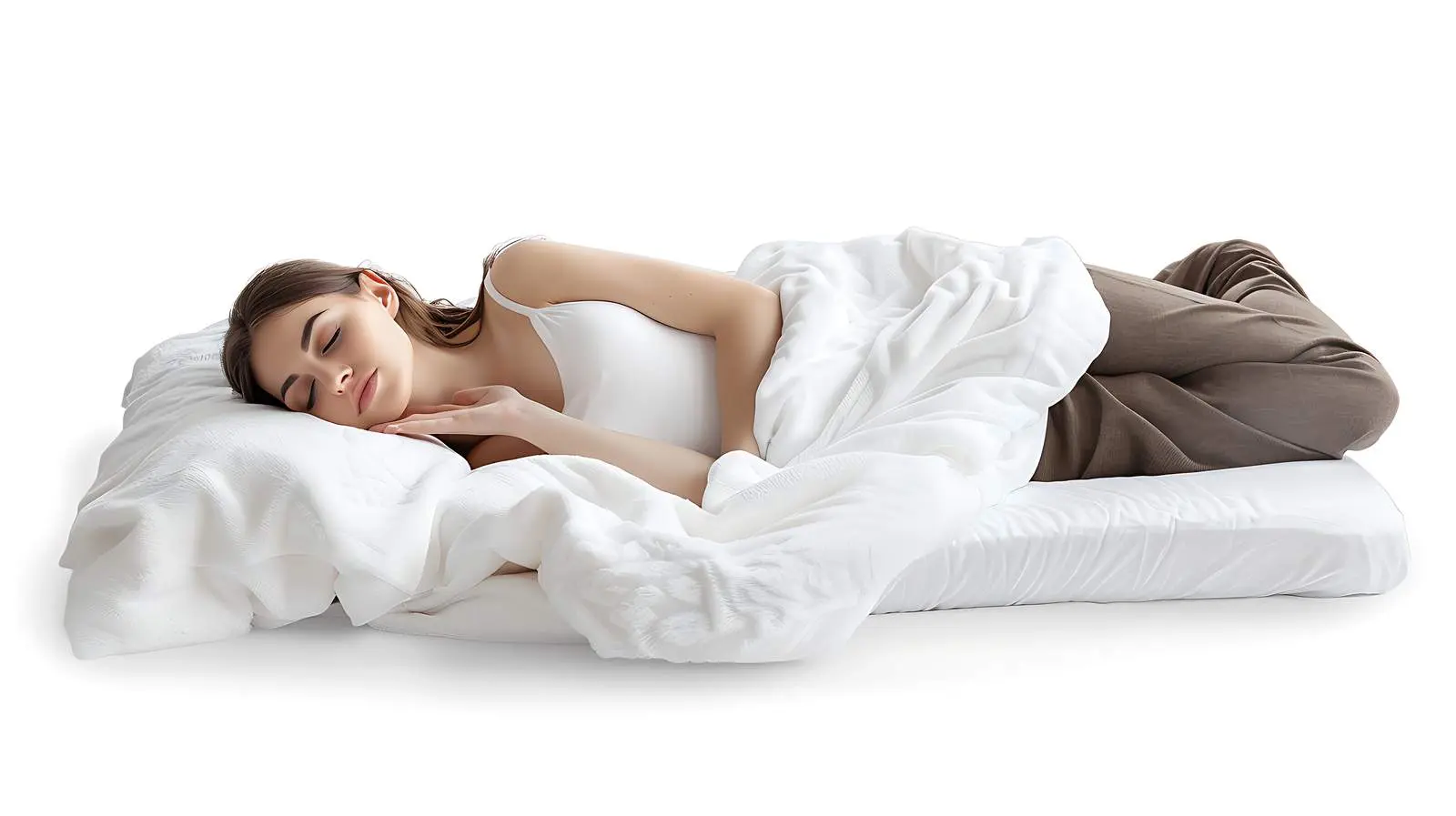 Young Woman Asleep in White Bed – free pose image from Dotvec