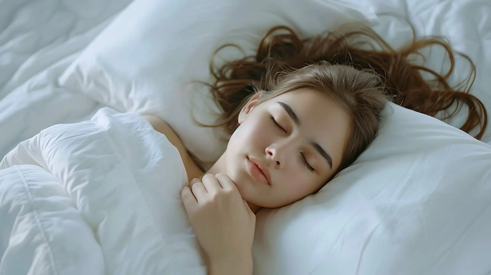 Young Beauty Asleep in White Bed – free pose image from Dotvec