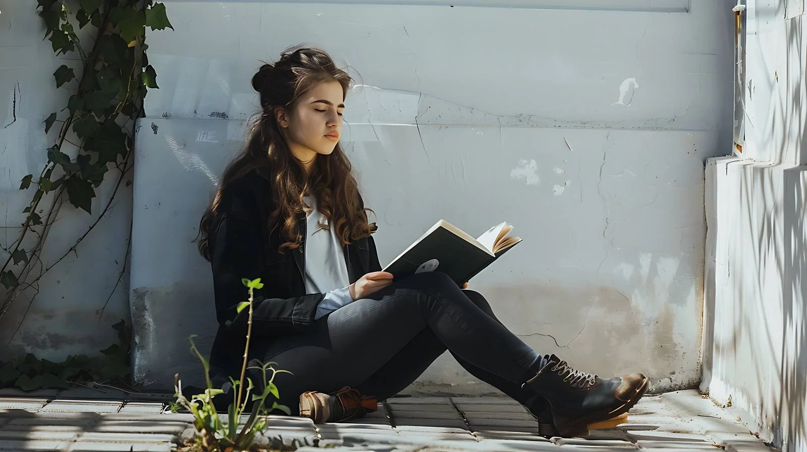 Serene young woman reading in garden — free download from Dotvec