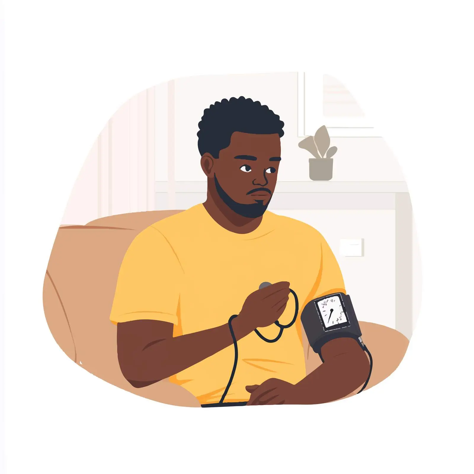 Healthy Black Man Checking Blood Pressure at Home — free download from Dotvec