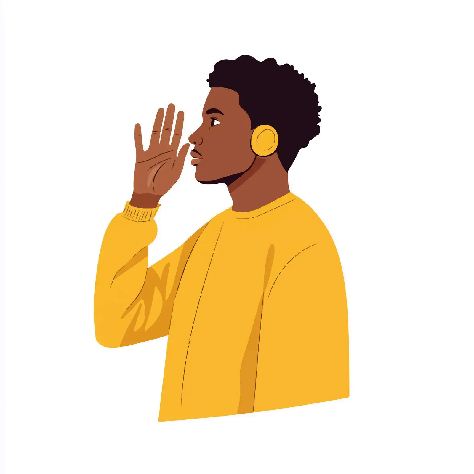 Young Black Man Listening Intently with Hand on Ear — free download from Dotvec