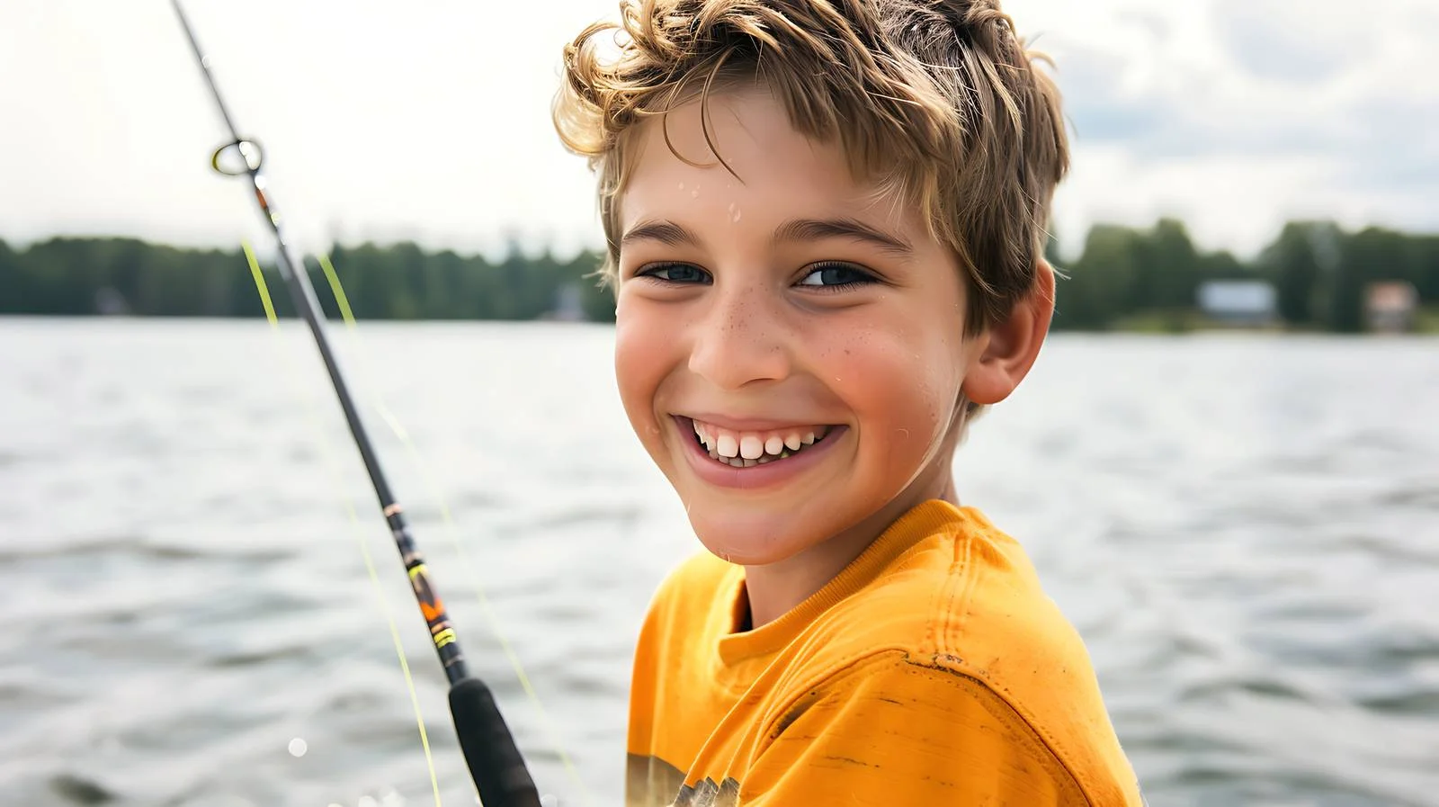 Boy happily catches walleye in Minnesota — free download from Dotvec