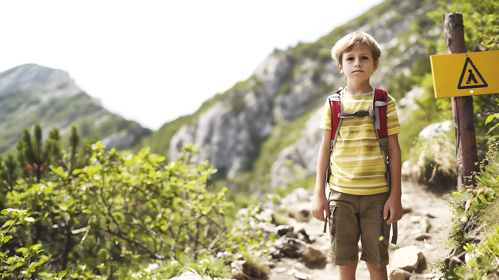 Youth beside caution sign on nature trail — free download from Dotvec