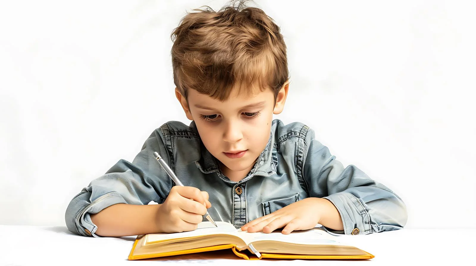 Focused Homeschooler Writing with Pen — free download from Dotvec