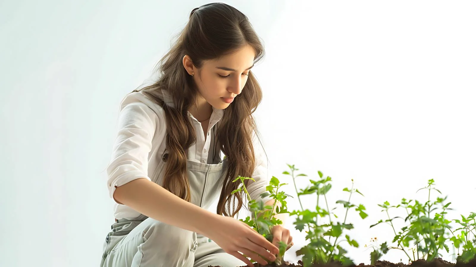 Young Woman Gardening on White Background — free download from Dotvec