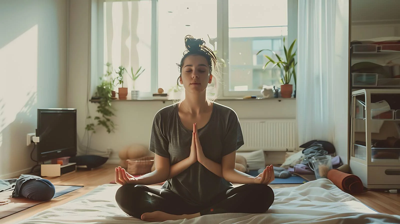 Serene Yoga Practice in Student Dorm — free download from Dotvec