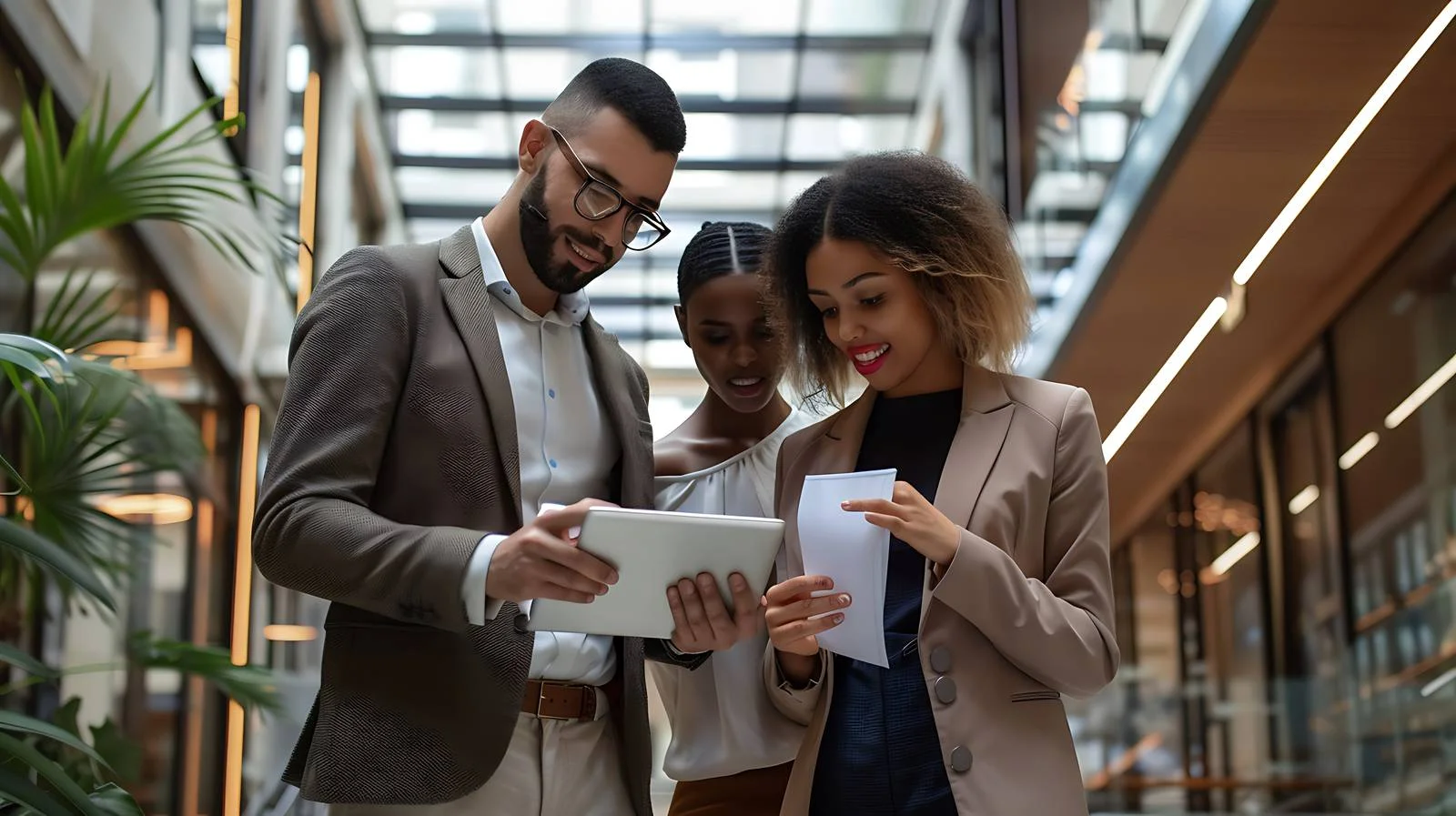 Executives Using Tablet in Office Lobby — free download from Dotvec