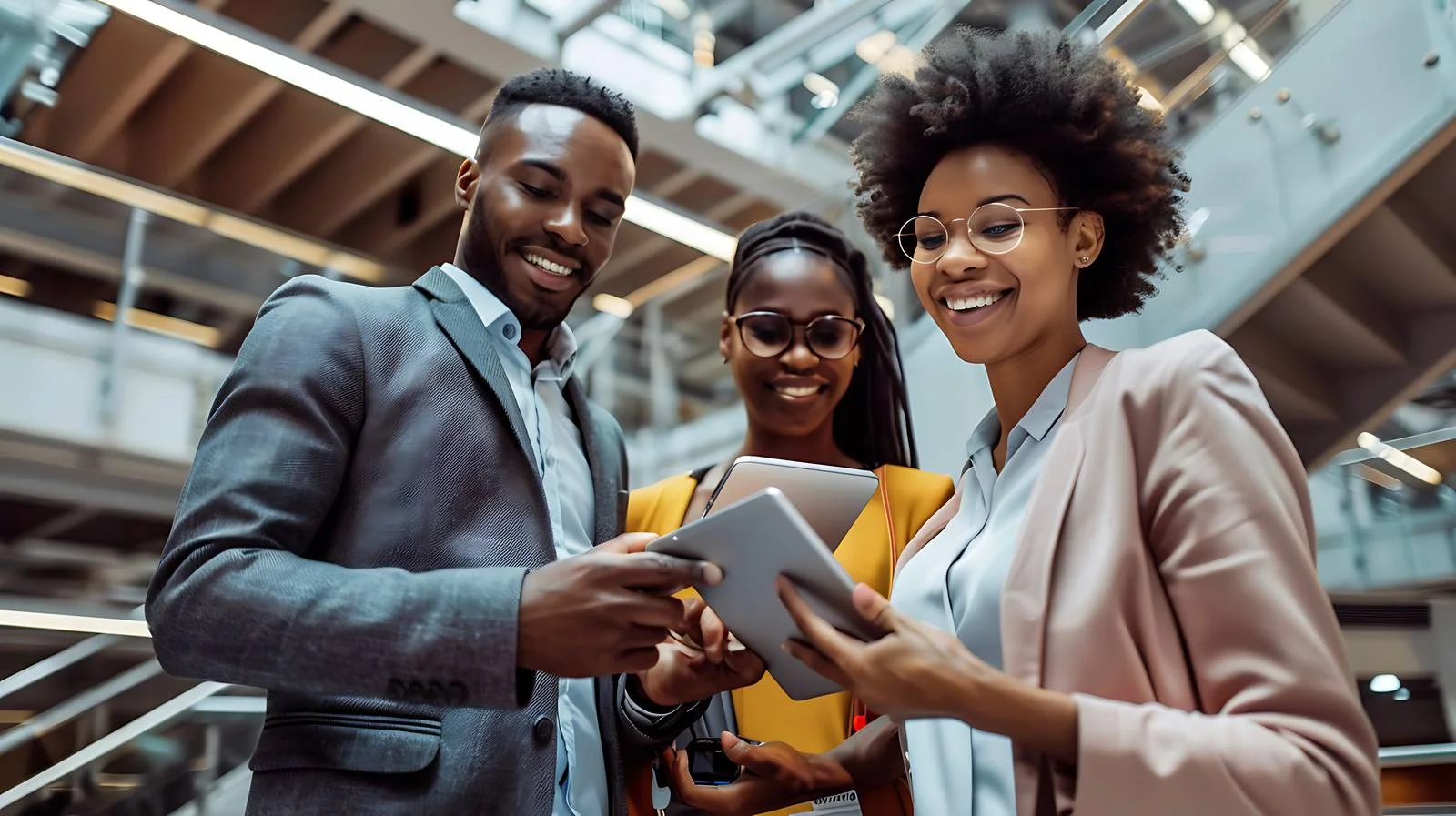 Modern Business Executives Using Tablet in Lobby — free download from Dotvec