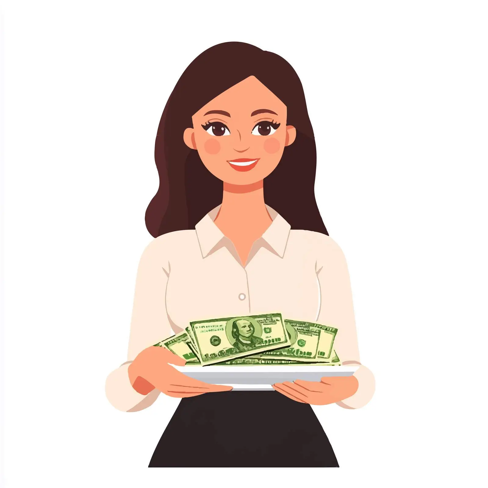 Young Businesswoman Offering Money Illustration — free download from Dotvec