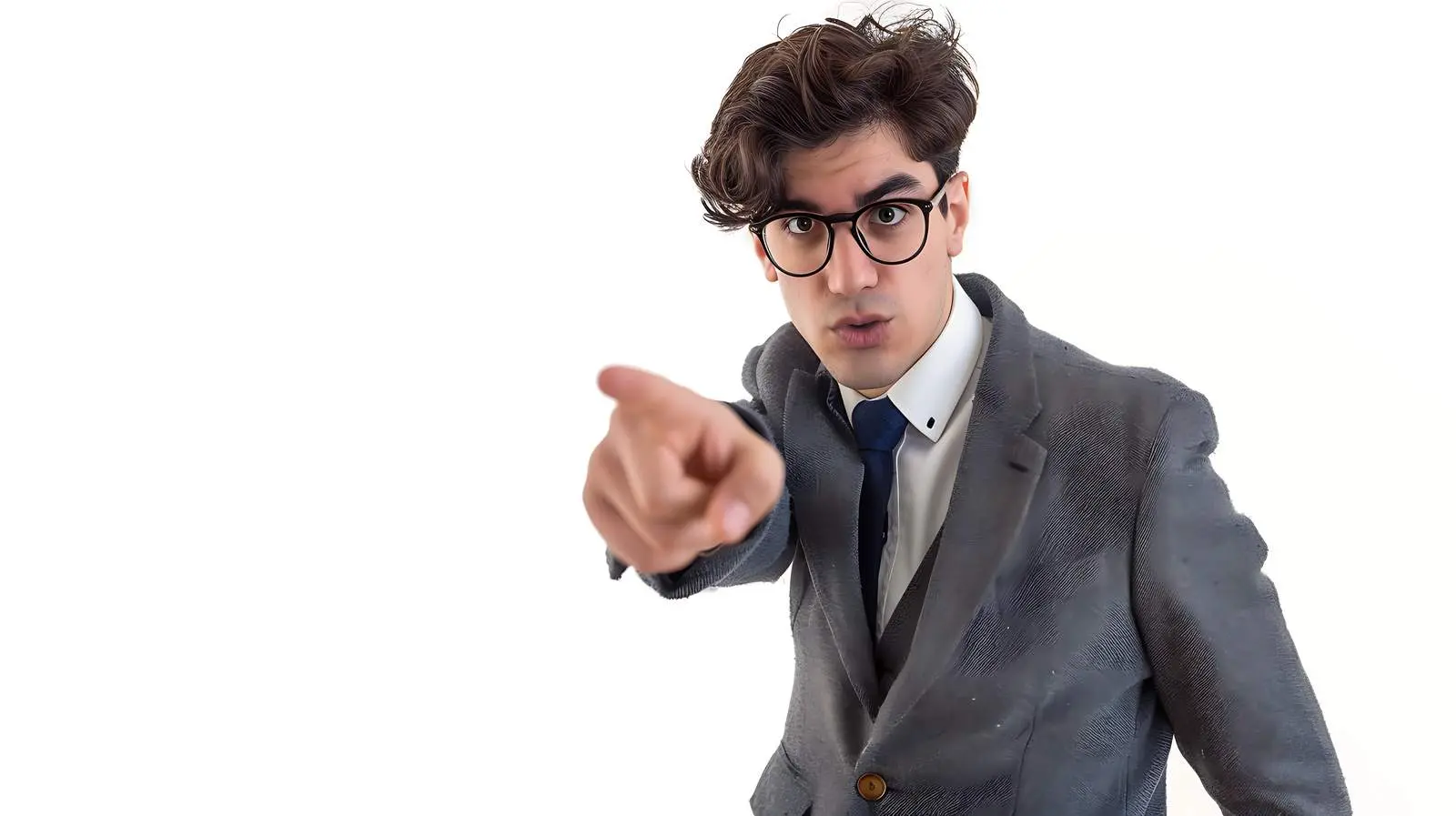 Confident Businessman Pointing at Object Isolated Background – free pose image from Dotvec