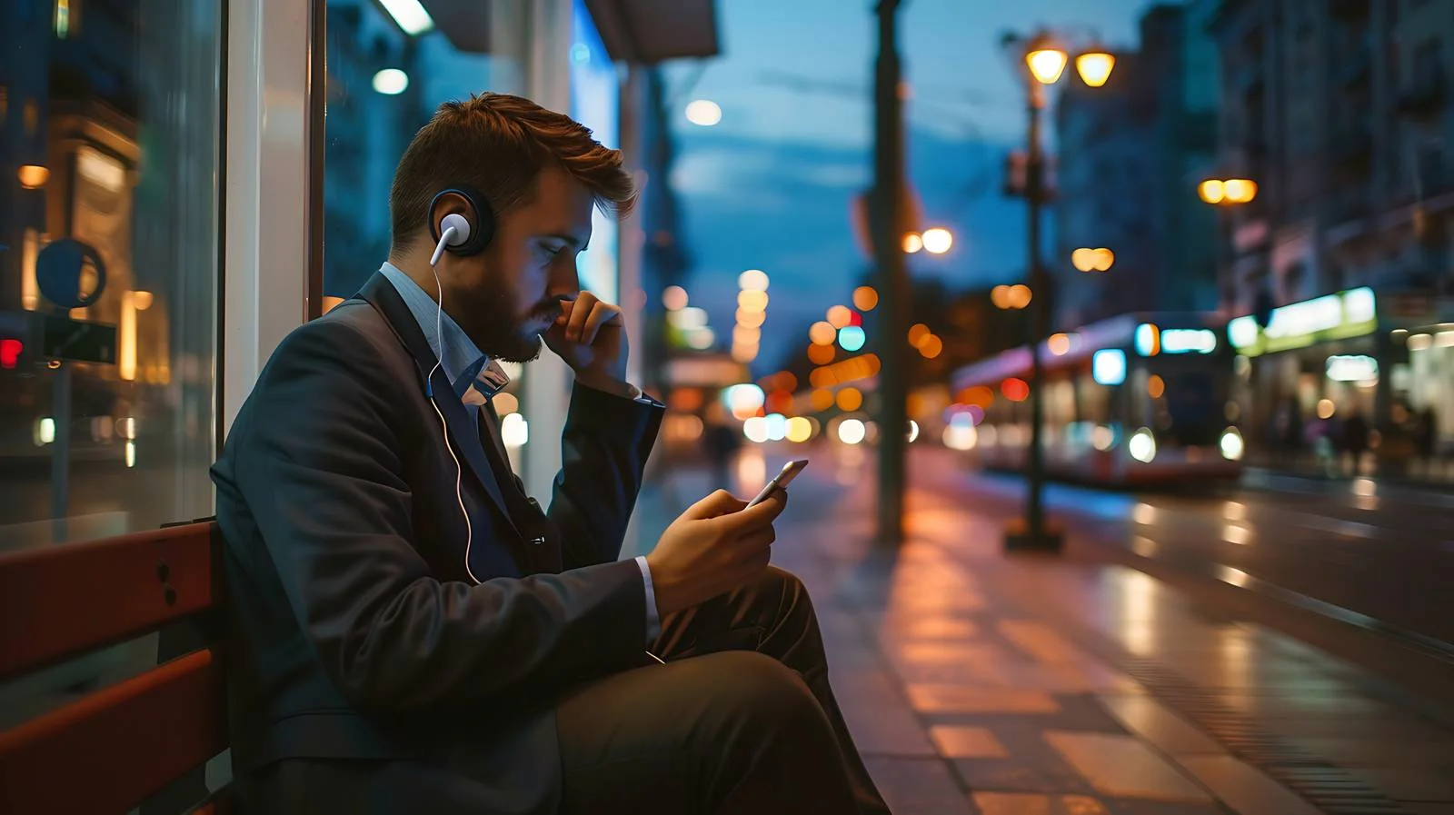 Urban Businessman Public Transport Evening Scene — free download from Dotvec