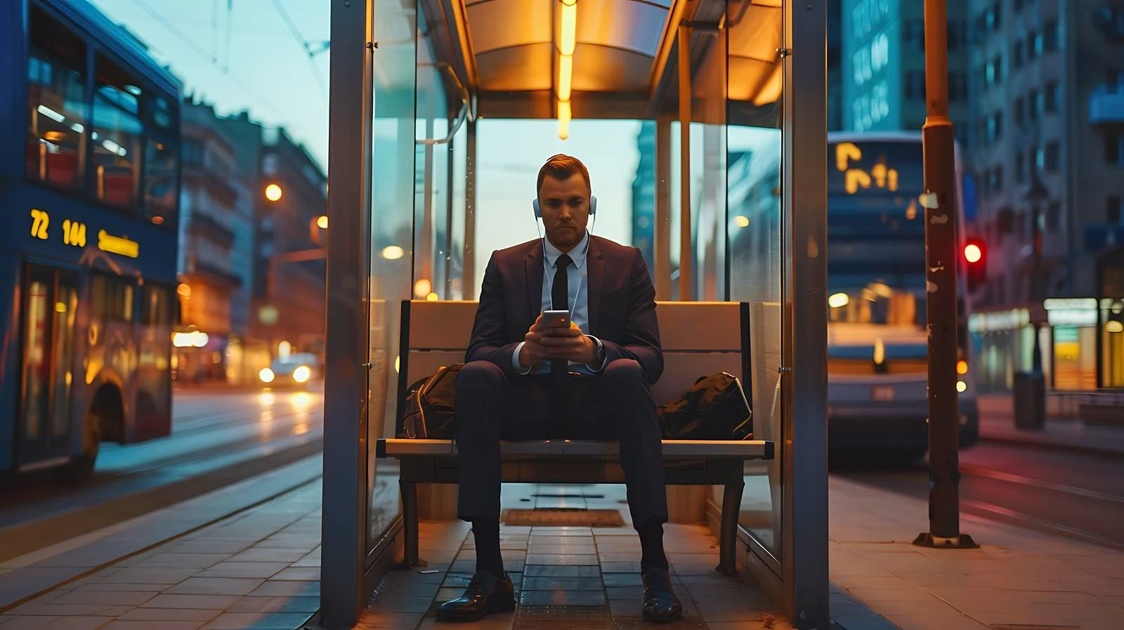 Professional at Tram Stop During Evening — free download from Dotvec