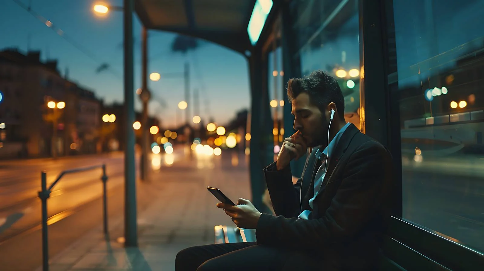 Urban Commuter Waiting at Evening Tram Stop — free download from Dotvec