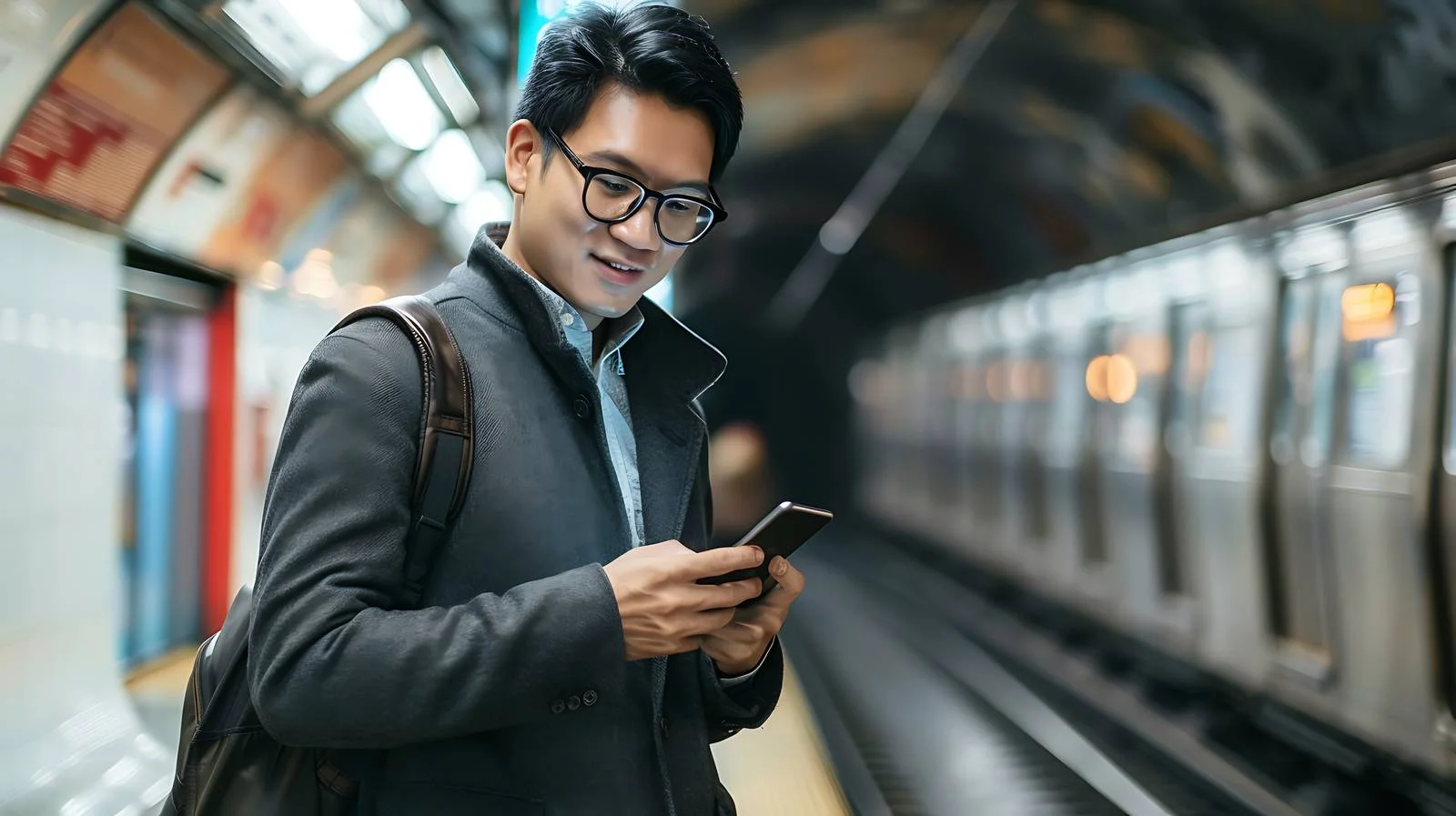 Businessman Using Phone in Subway Station — free download from Dotvec