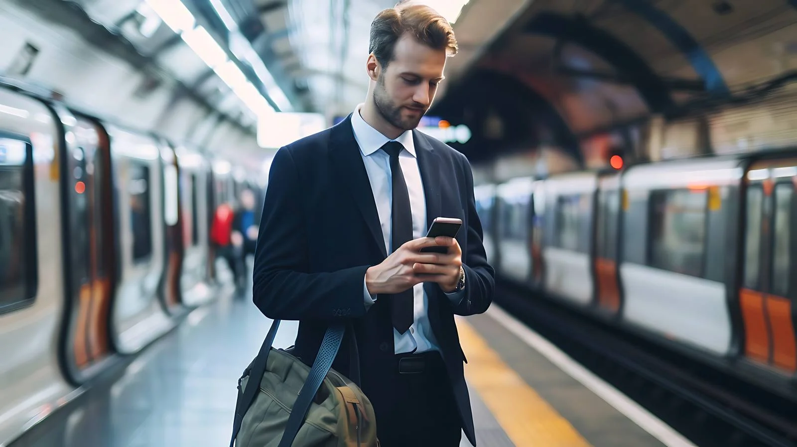 Businessman Mobile Communication Subway Scene — free download from Dotvec