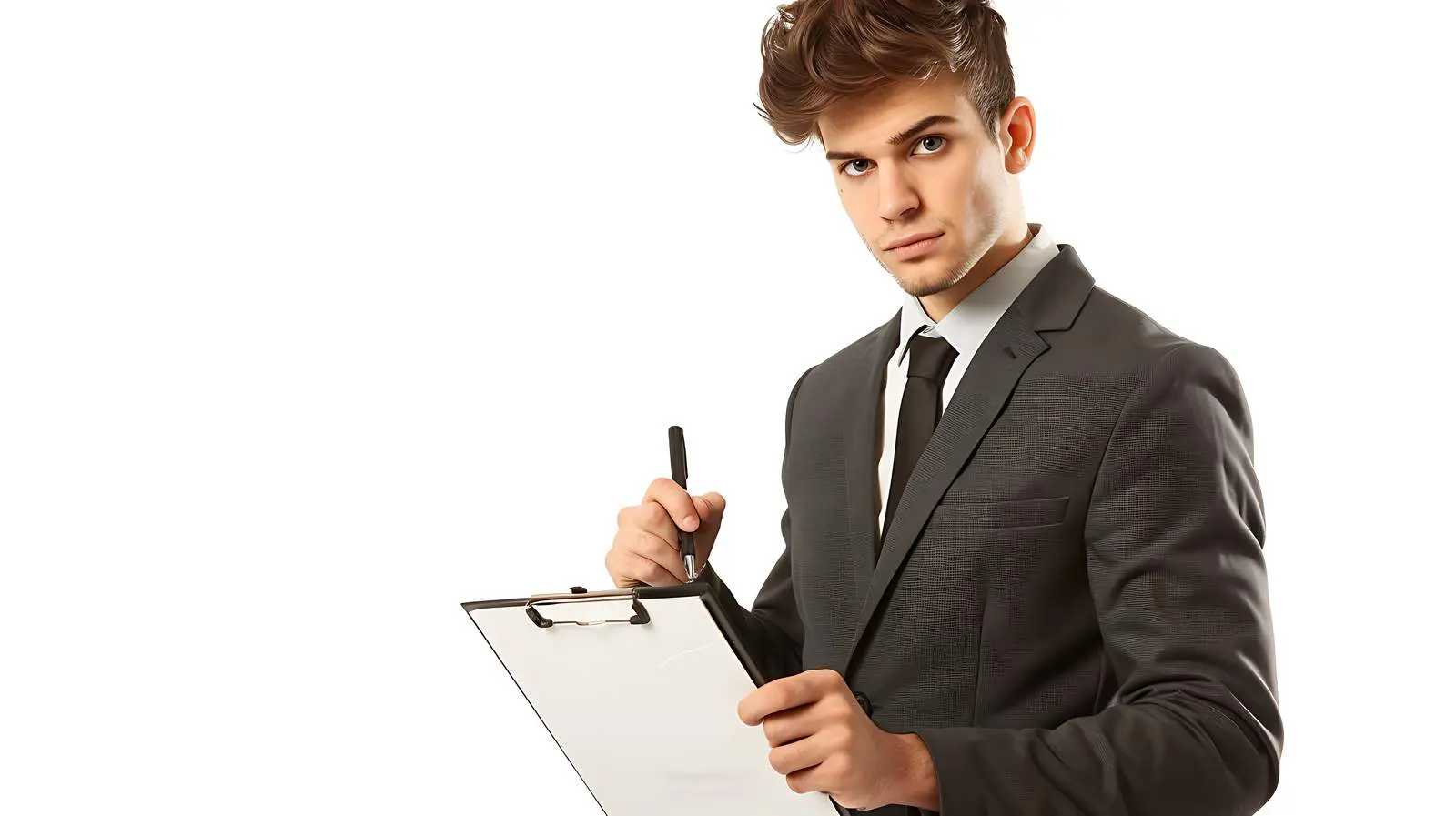 Young Businessman Writing on Clipboard Isolated — free download from Dotvec