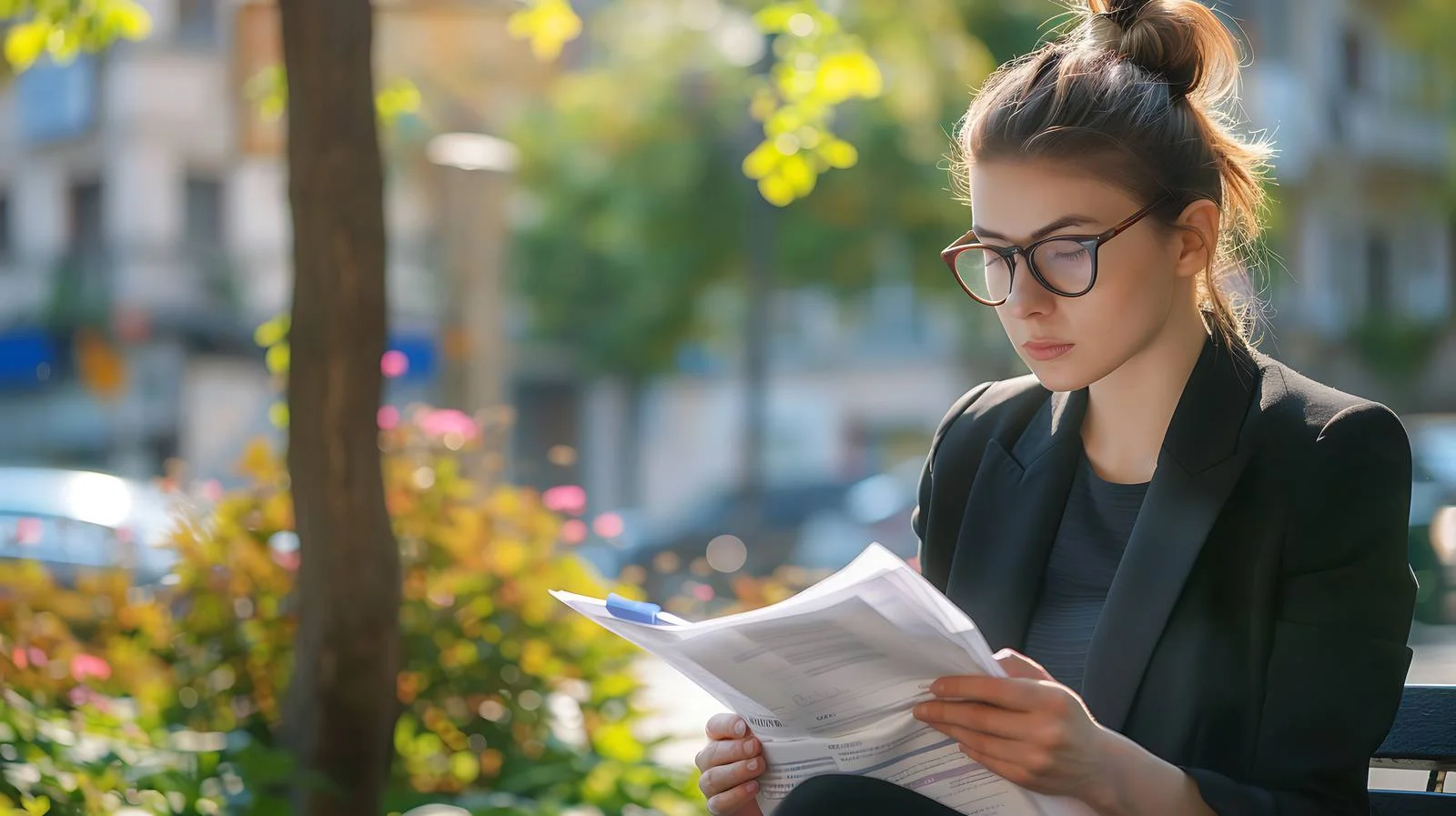 Focused Businesswoman Reviewing Documents — free download from Dotvec