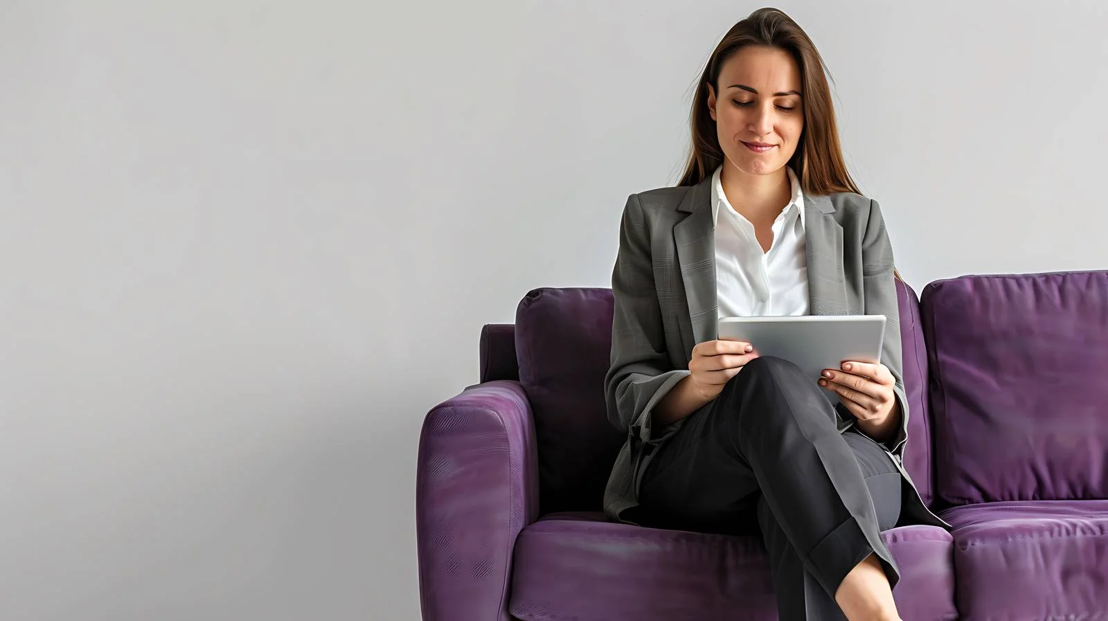 Professional Businesswoman with Tablet on Couch — free download from Dotvec