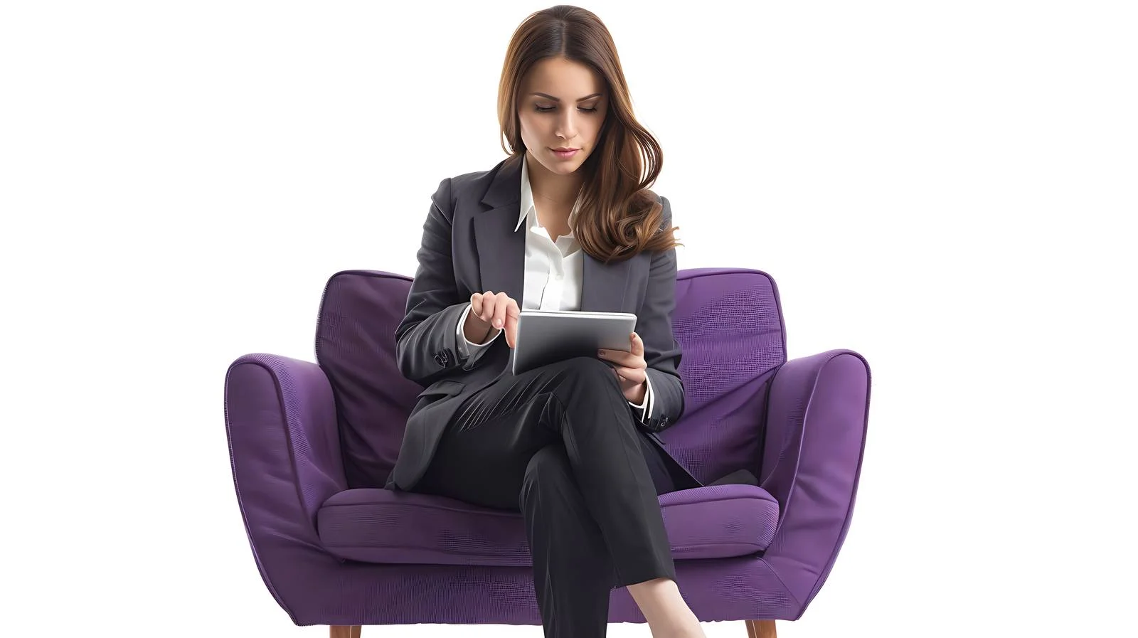 Professionally Sitting Businesswoman with Tablet — free download from Dotvec