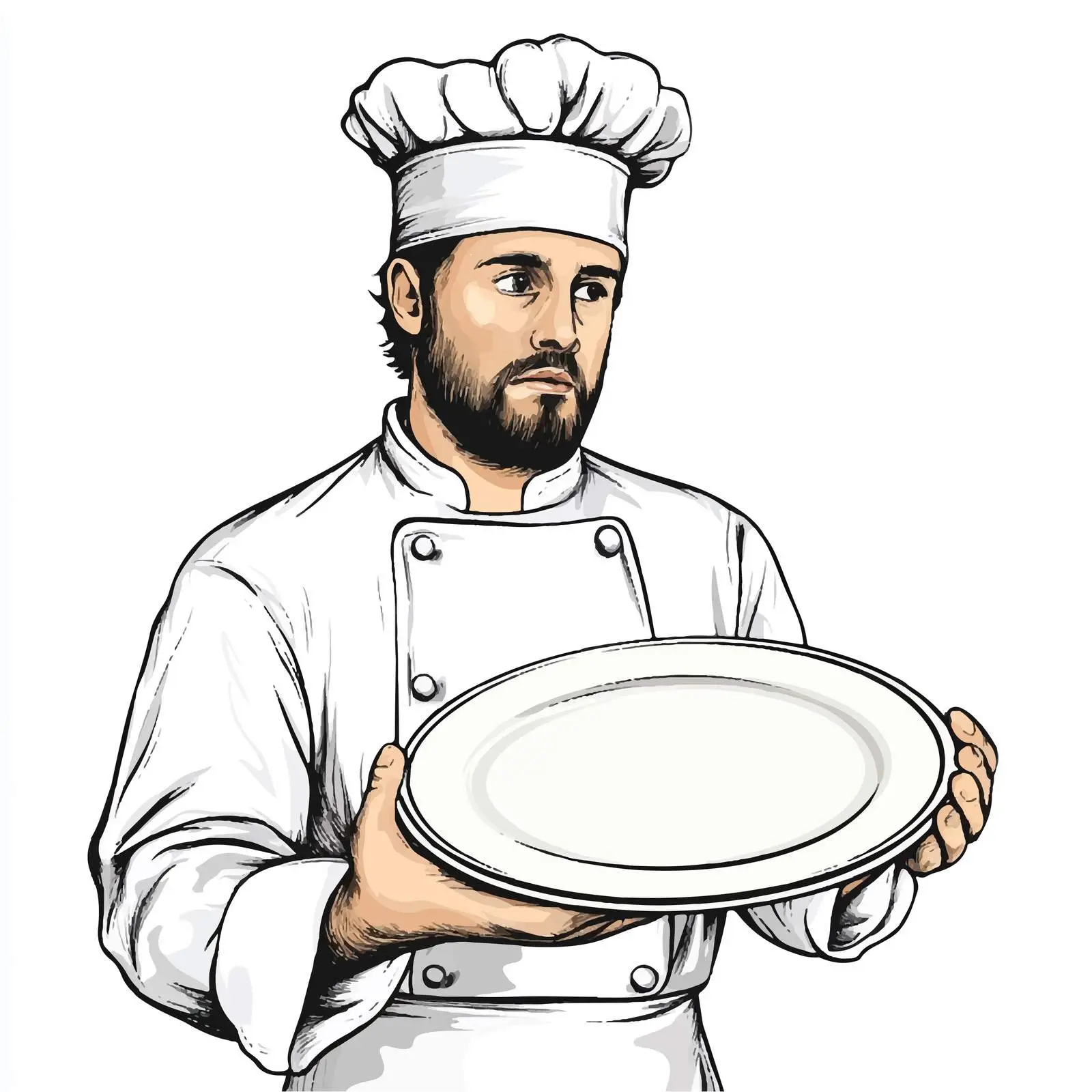 Young Chef Presenting Empty Round Plate – free culinary creativity image from Dotvec