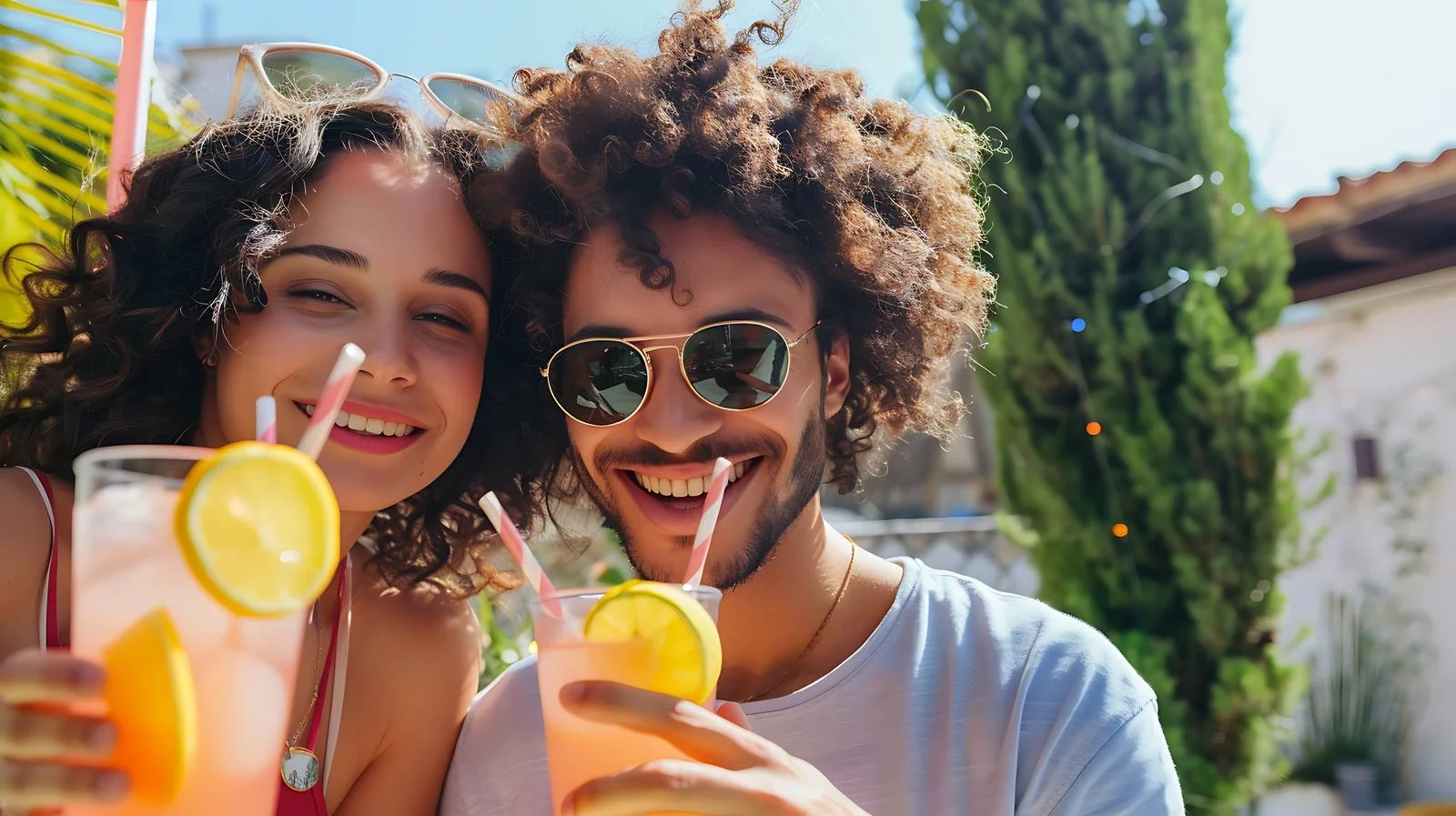 Refreshing moment: couple enjoys homemade lemonade — free download from Dotvec