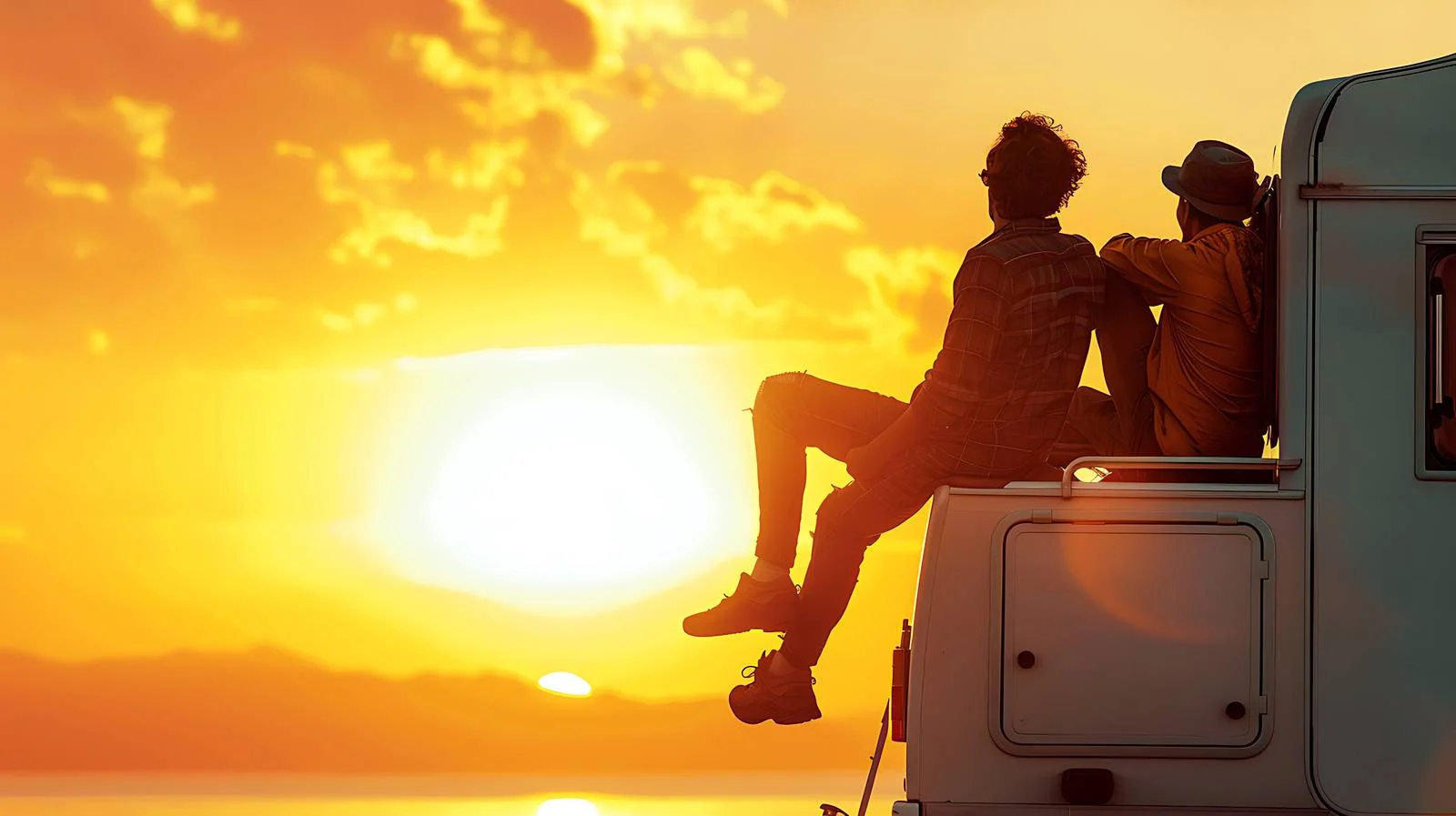 Couple Enjoying Sunset by Camper — free download from Dotvec